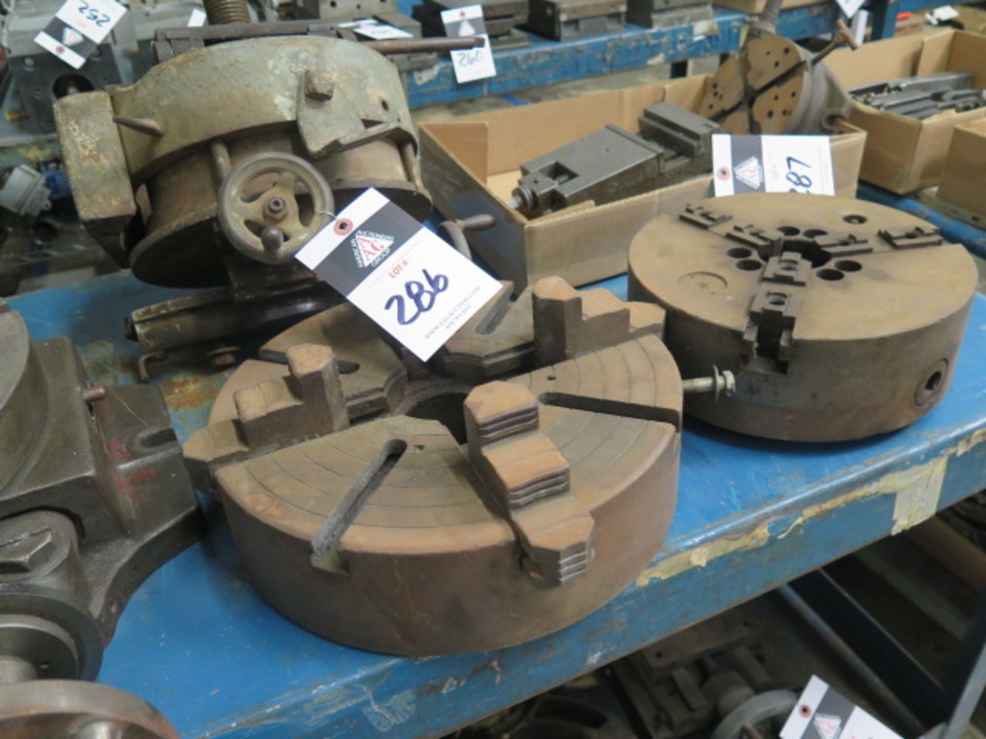 Cross Slide Table, 12" 4-Jaw Chjuck and 10" 3-Jaw Chuck (SOLD AS-IS - NO WARRANTY)