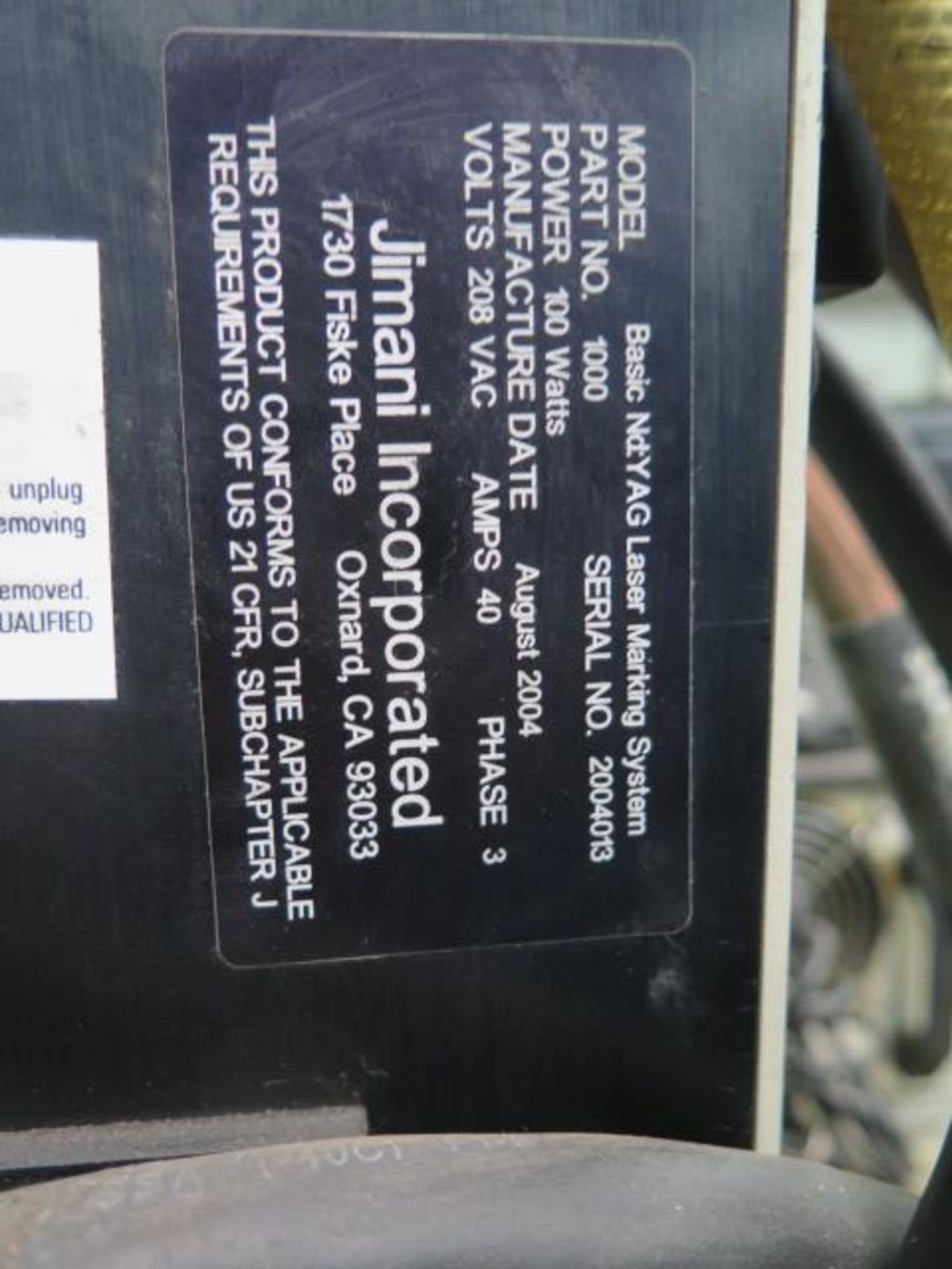 Jimani Inc / Lee Laser 100 Watt Basic Nd:YAG Laser Marking System s/n 2004013, SOLD AS IS - Image 11 of 12