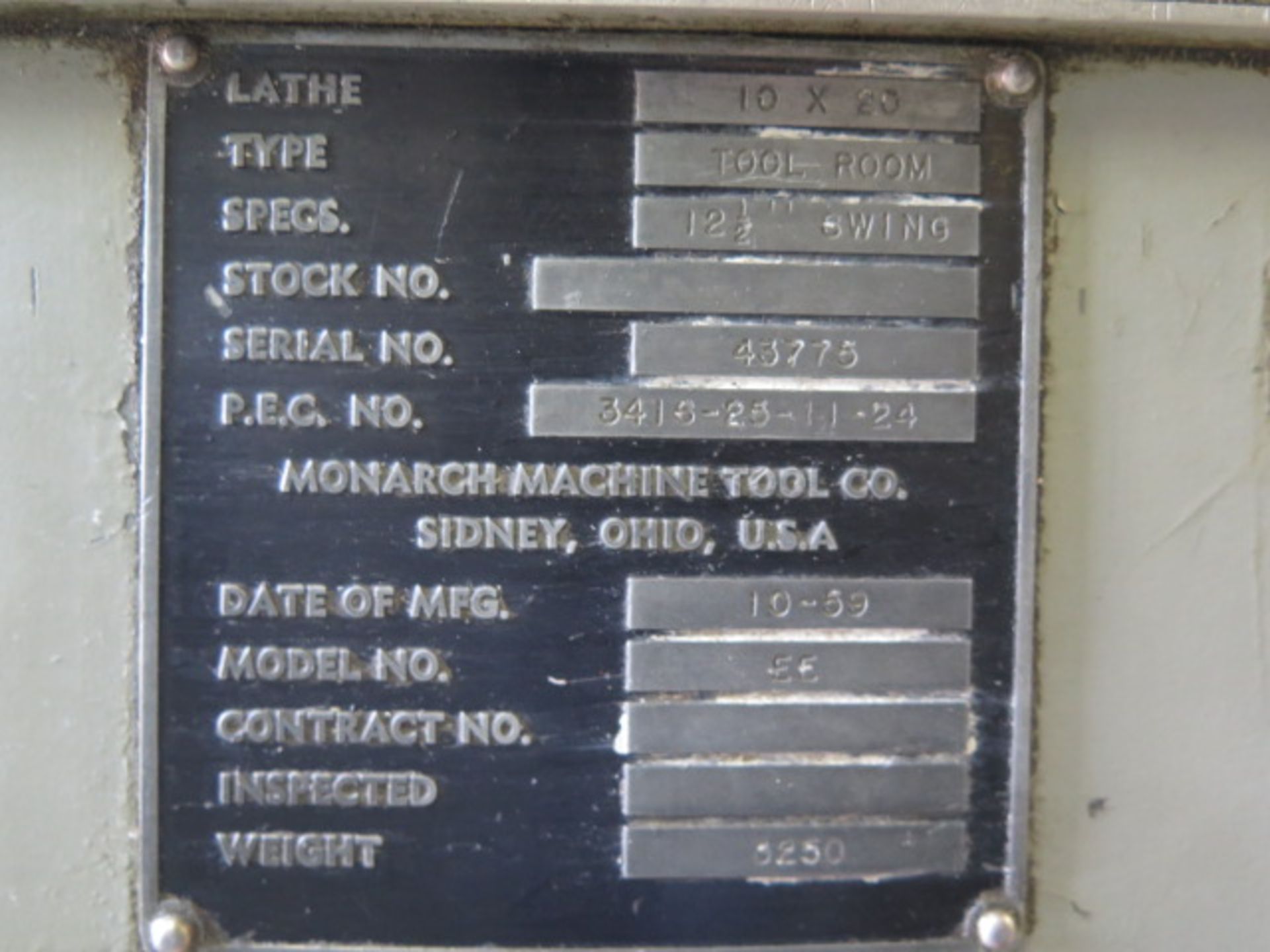 Monarch mdl. EE 10” x 20” Tool Room Lathe s/n 43775 w/ 5000 Adj RPM, Inch Threading, SOLD AS IS - Image 13 of 13