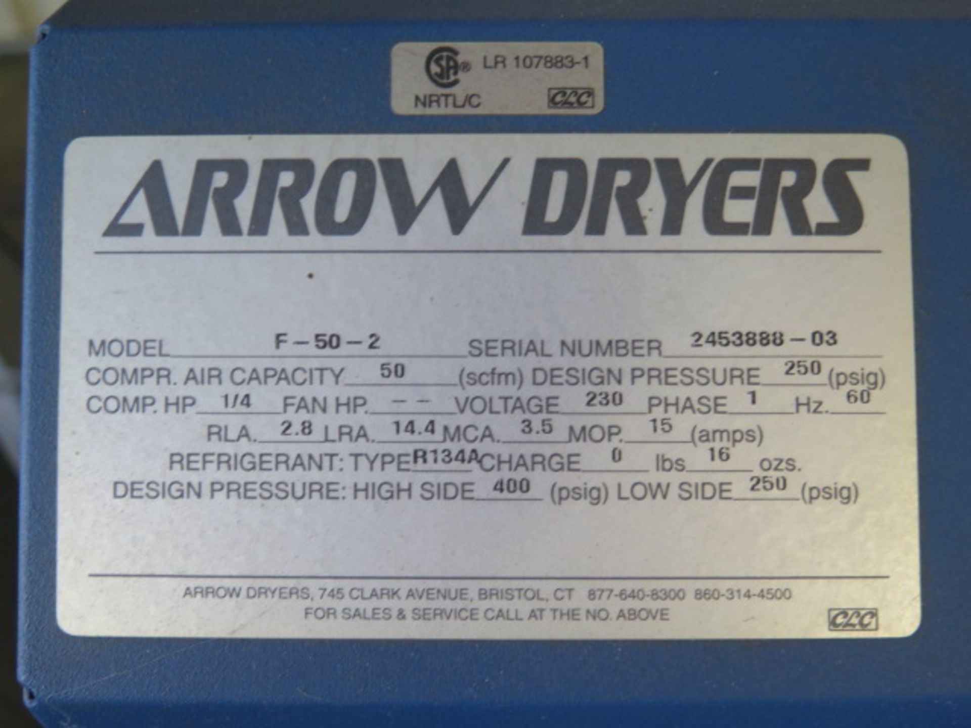 Arrow F-50-2 Refrigerated Air Dryer / Tank Combo (SOLD AS-IS - NO WARRANTY) - Image 6 of 6