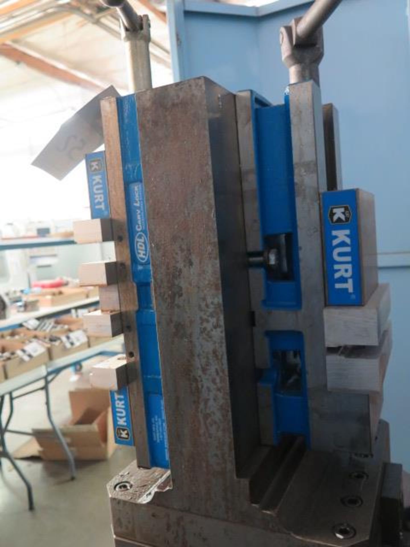 2-Sided Tombstone w/ (2) Kurt 4” Double-Lock Vises and (1) Kurt 6” Angle-Lock Vise. 12” x 12” - Image 4 of 5