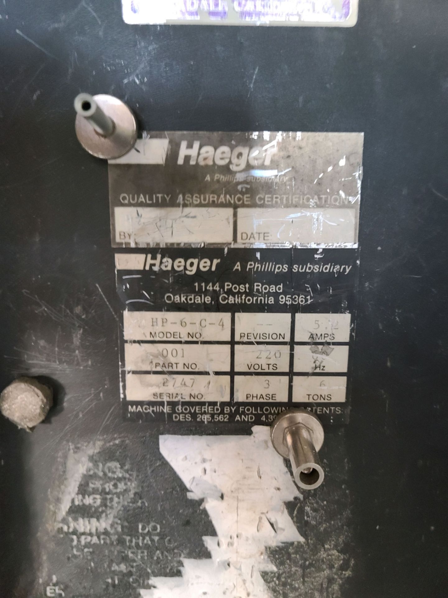 Haeger HP-6-C-4 Hardware Insertion Press s/n 2747 (SOLD AS-IS - NO WARRANTY) - Image 3 of 3