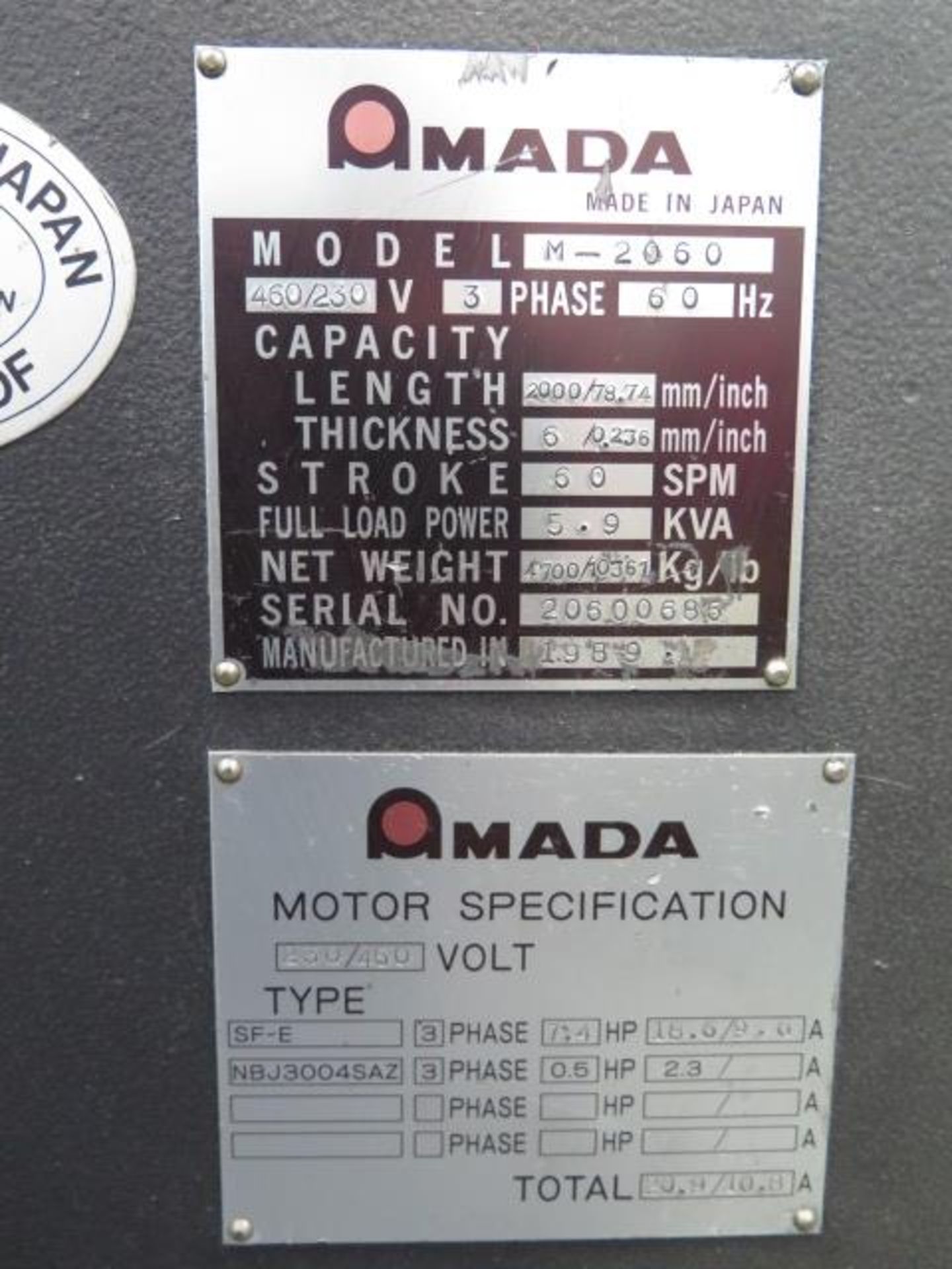 Amada M-2060 ¼” x 78” Power Shear s/n 20600686 w/ Amada Controls and Back Gauging, SOLD AS IS - Image 14 of 14
