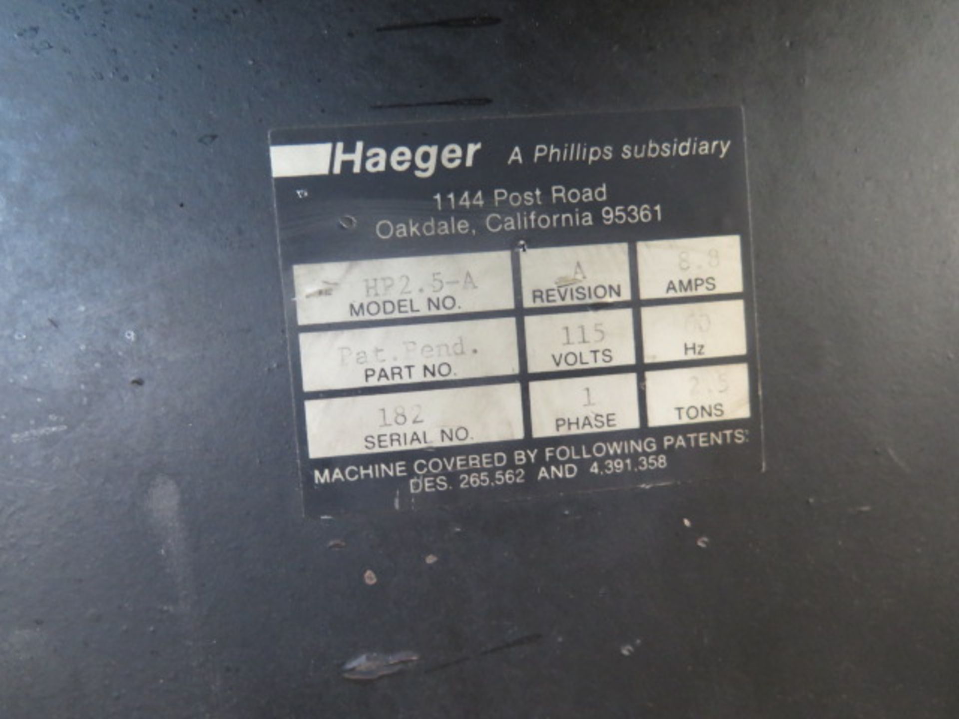 Haeger HP2.5A 2.5 Ton Hardware Insertion Press s/n 182 w/ 12” Throat (SOLD AS-IS - NO WARRANTY) - Image 6 of 6