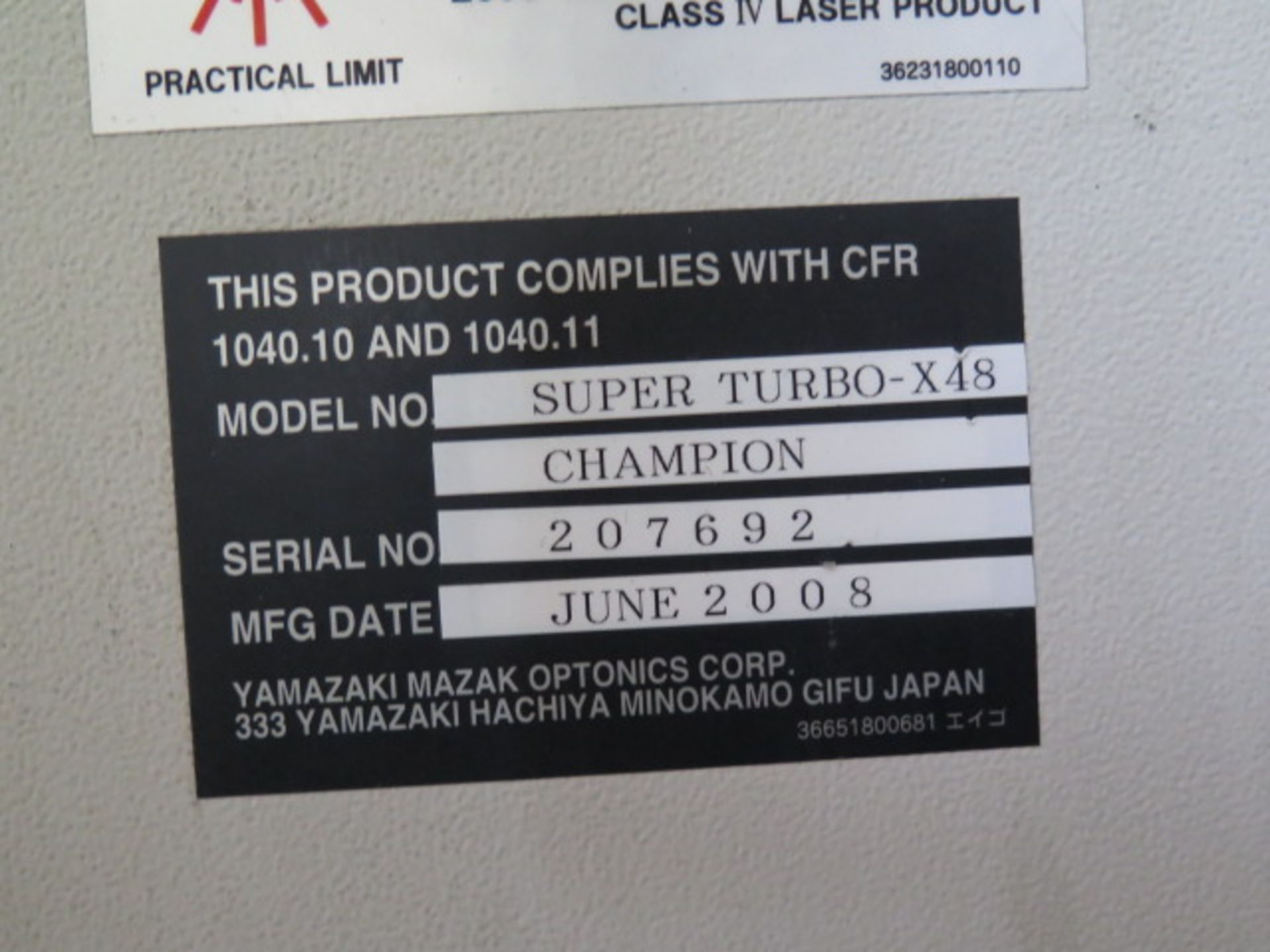 2008 Mazak “Super Turbo – X48 Champion” 1300 Watt 4’ x 8’ CNC Laser Machine s/n 207692, SOLD AS IS - Image 13 of 32