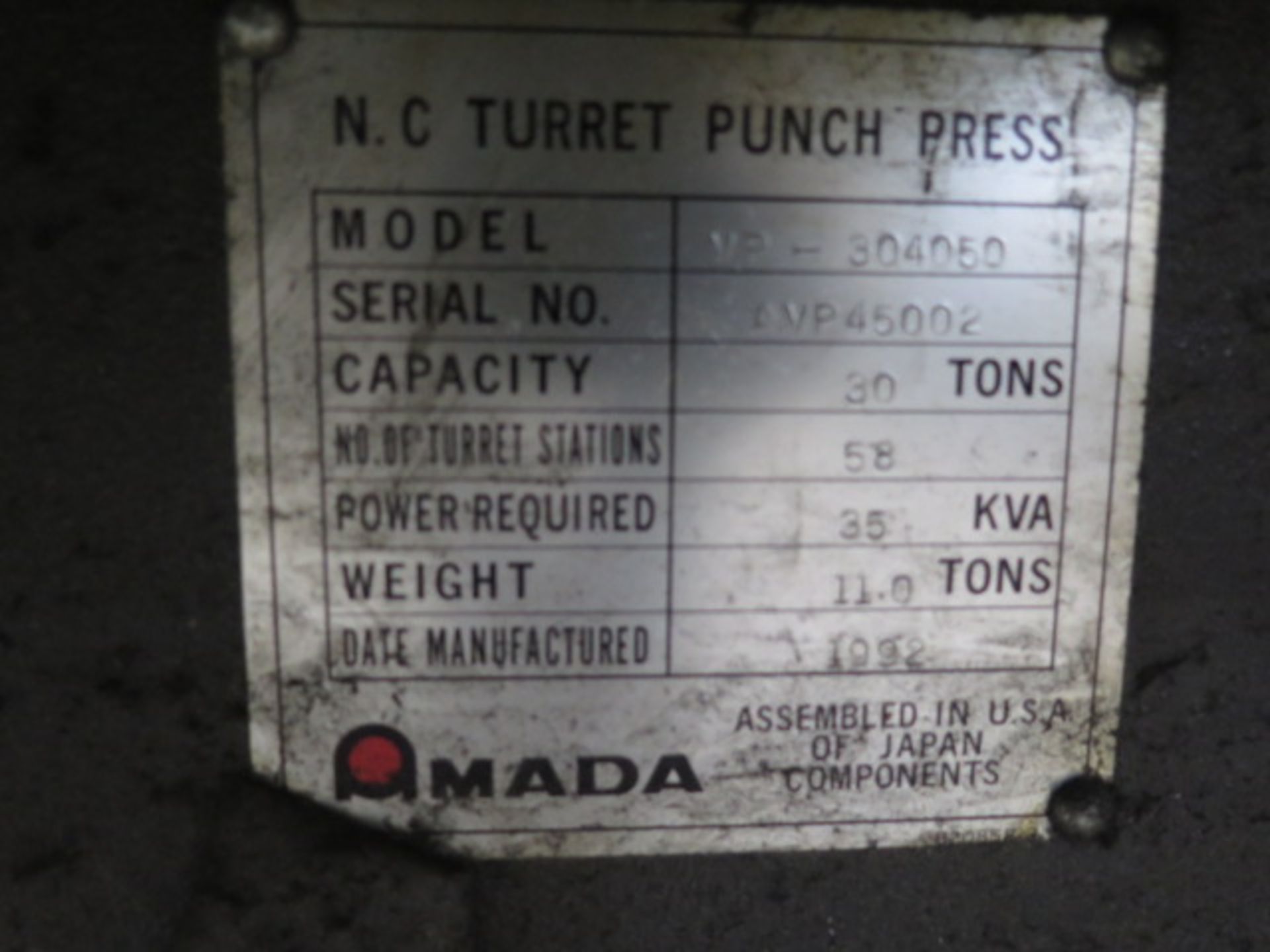 Amada VIPROS 345 30 Ton 59-Station CNC Turret Punch, s/n AVP45002 w/ O4P-C Controls. SOLD AS IS - Image 13 of 25