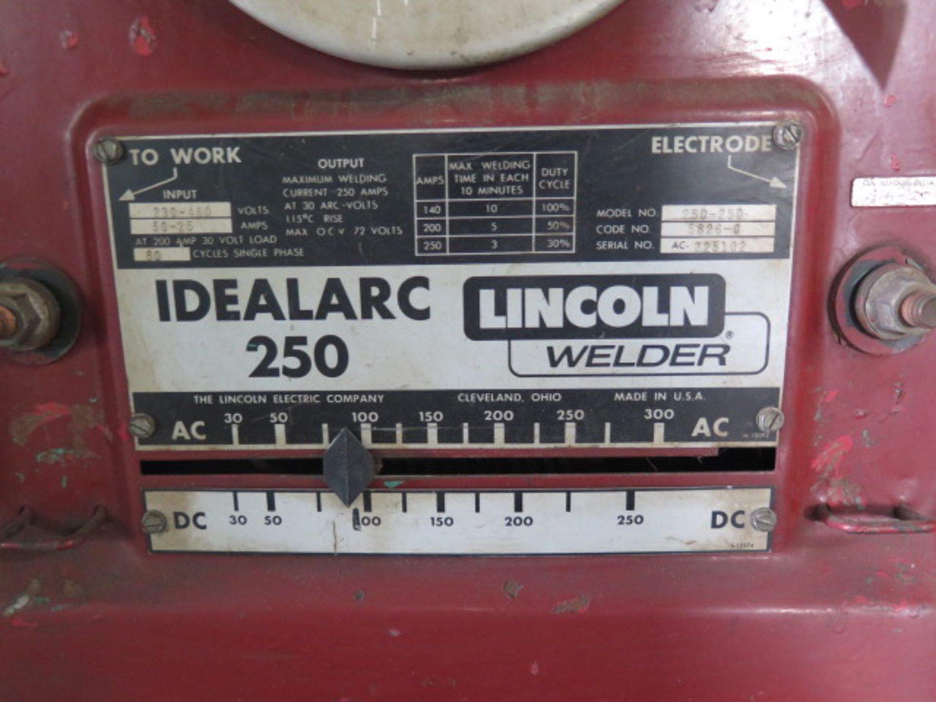 Lincoln Idealarc 250 Arc Welding Power Source (SOLD AS-IS - NO WARRANTY) - Image 4 of 4