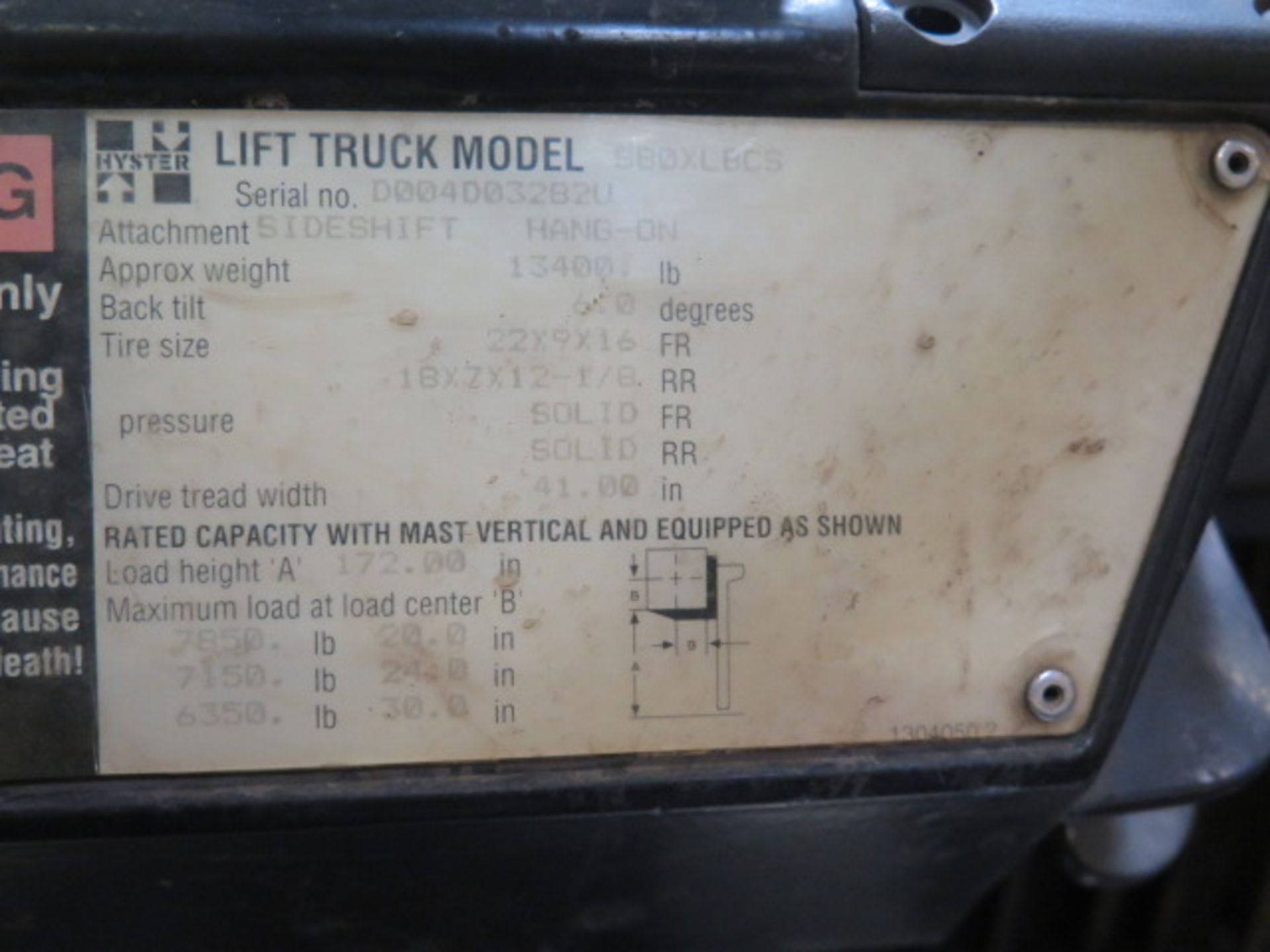 Hyster S80XL BCS 8000 Lb Cap LPG Forklift s/n D004D03282U w/ 3-Stage, 172” Lift Height, SOLD AS IS - Image 15 of 16