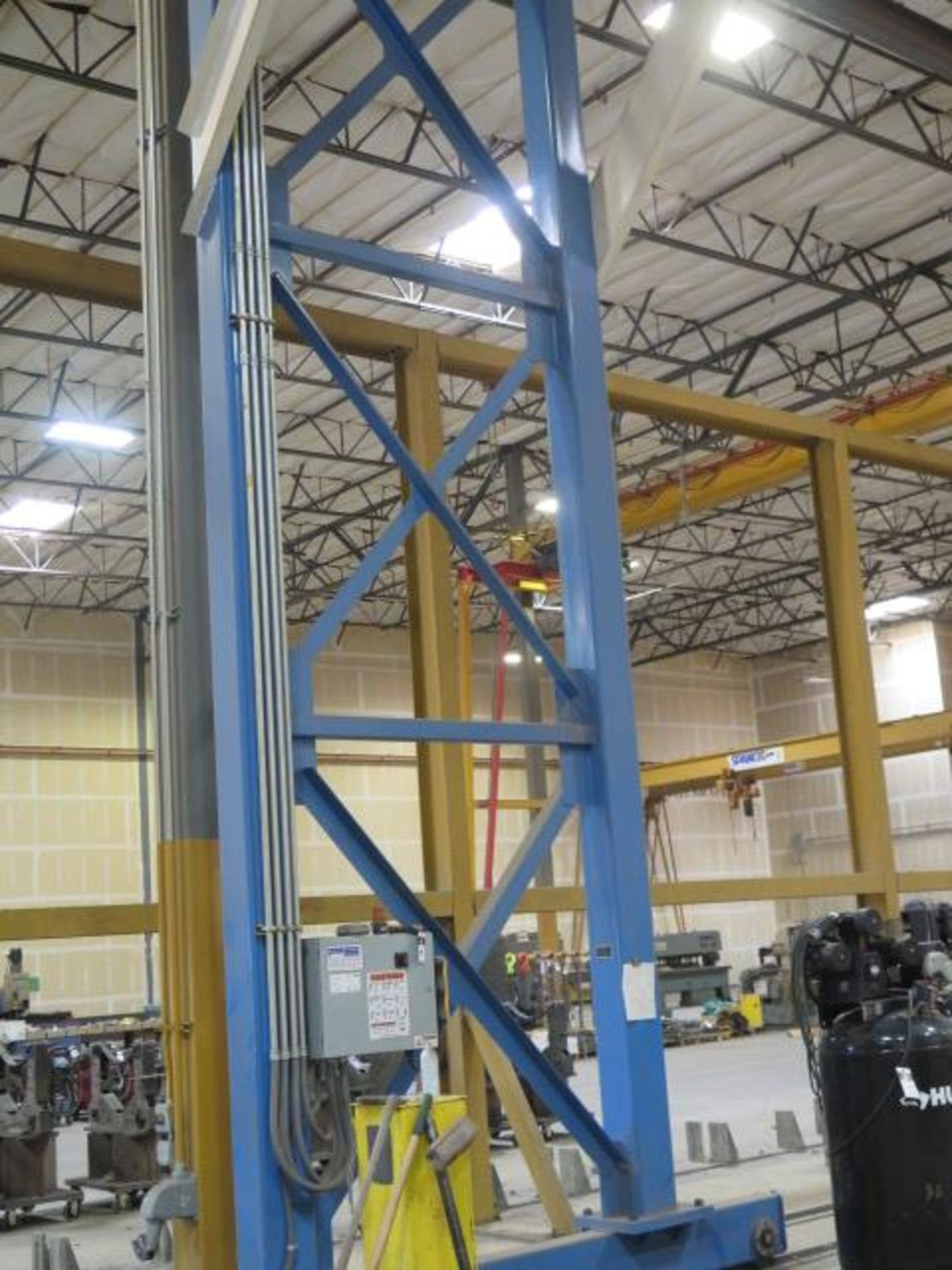 7.5 Ton Cap Rolling Frame Gantry w/ 47’ Span, Remote Control, 80’ Track and Electrical SOLD AS-IS - Image 4 of 15