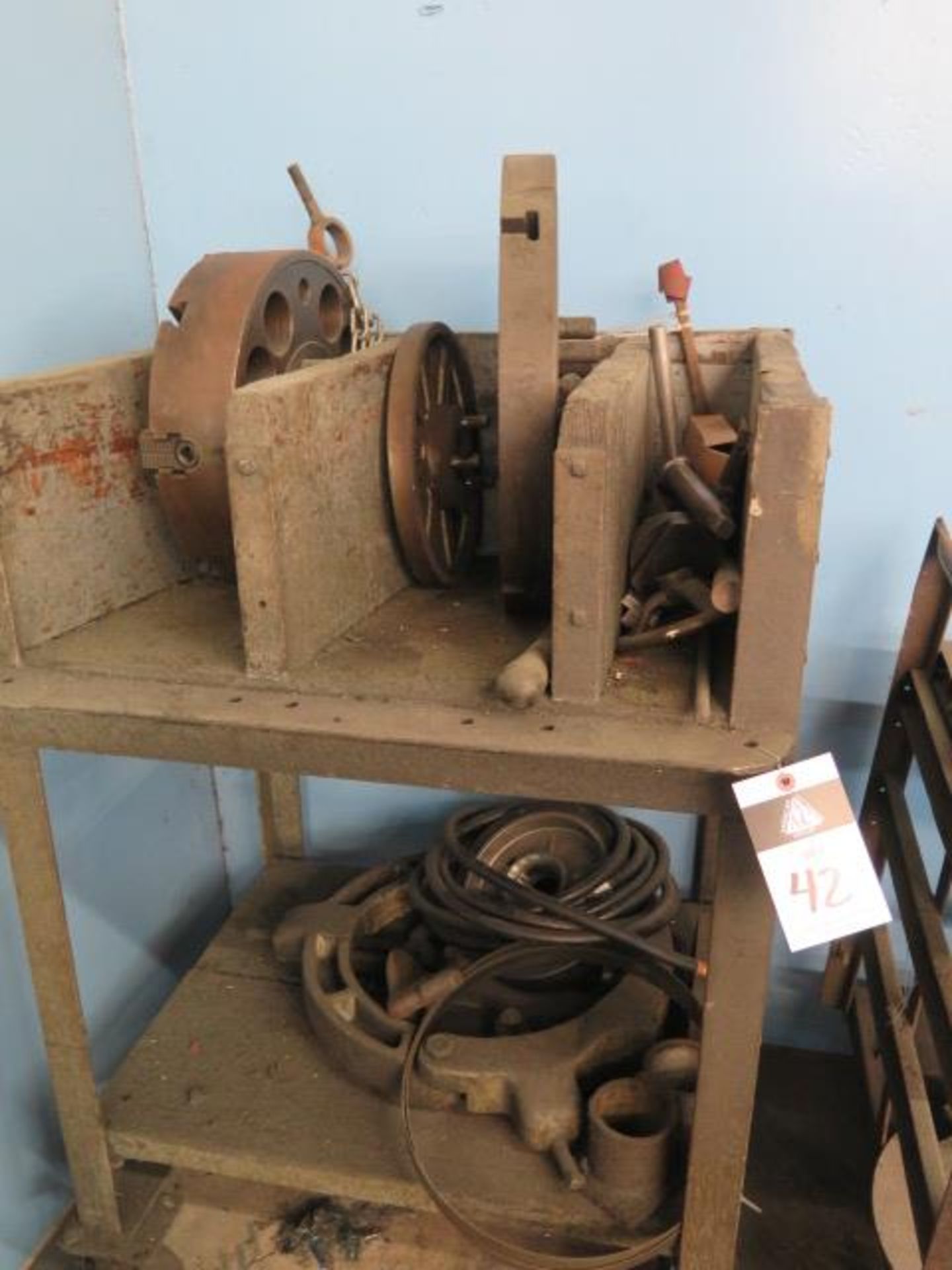 15" 4-Jaw Chuck, 18" and 12" Face Plates and Misc w/ Cart (SOLD AS-IS - NO WARRANTY)