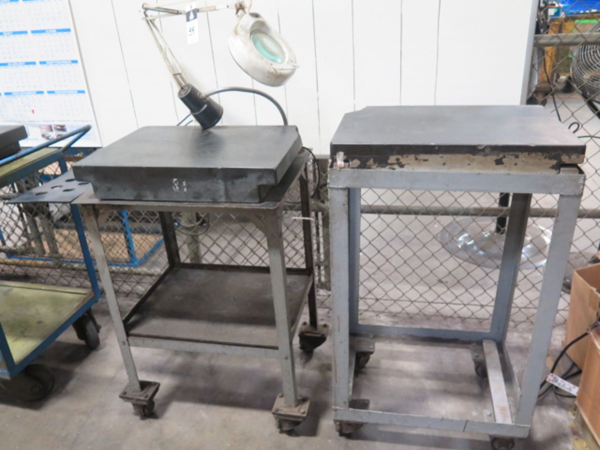 18" x 24" x 4" Granite Surface Plates (2) w/ Carts (DAMAGED CORNERS) (SOLD AS-IS - NO WARRANTY)