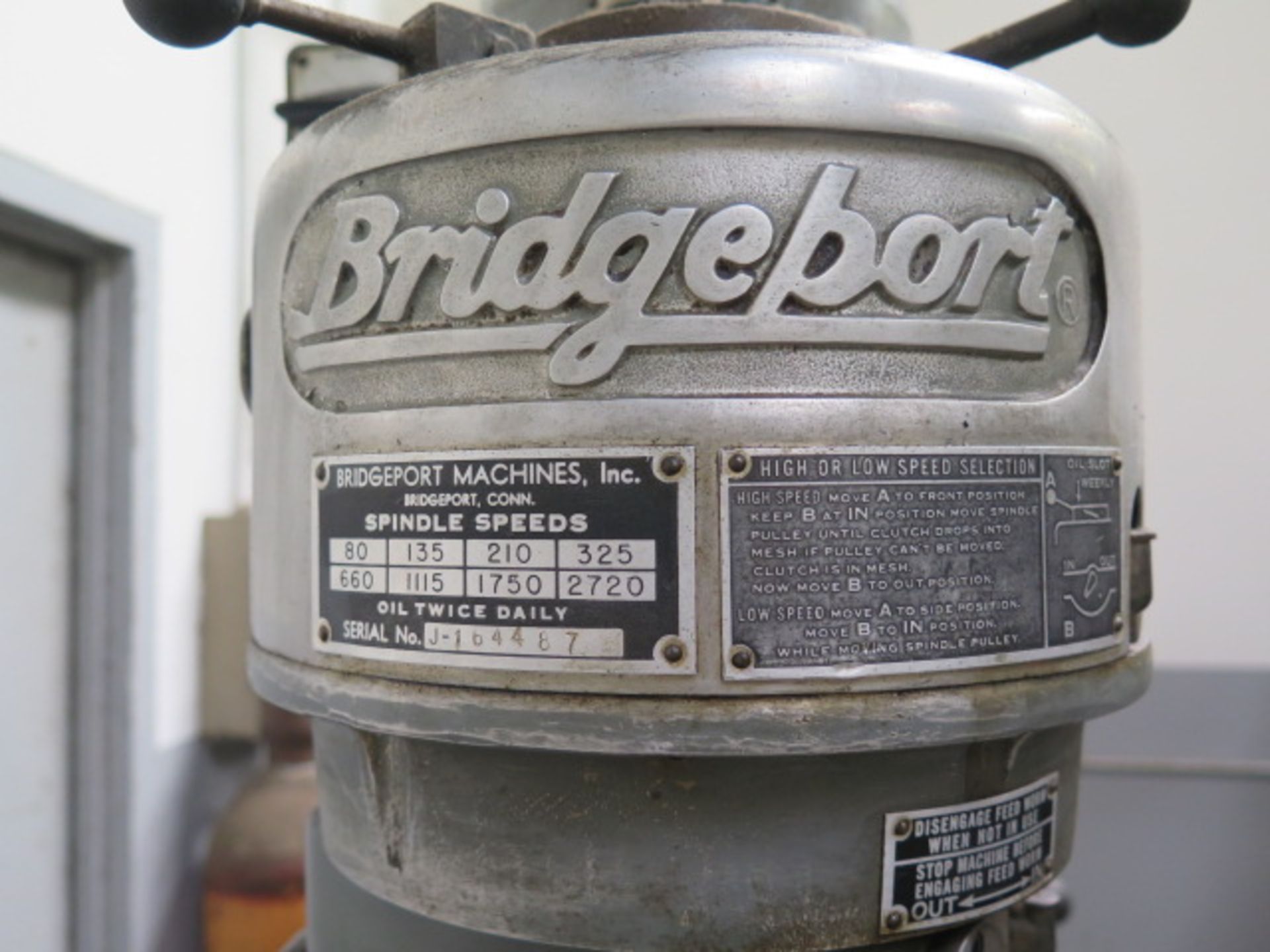 Bridgeport Vertical Mill s/n 158854 w/ 1Hp Motor, 80-2720 RPM, 8-Speeds, 9” x 42” Table SOLD AS IS - Image 7 of 7