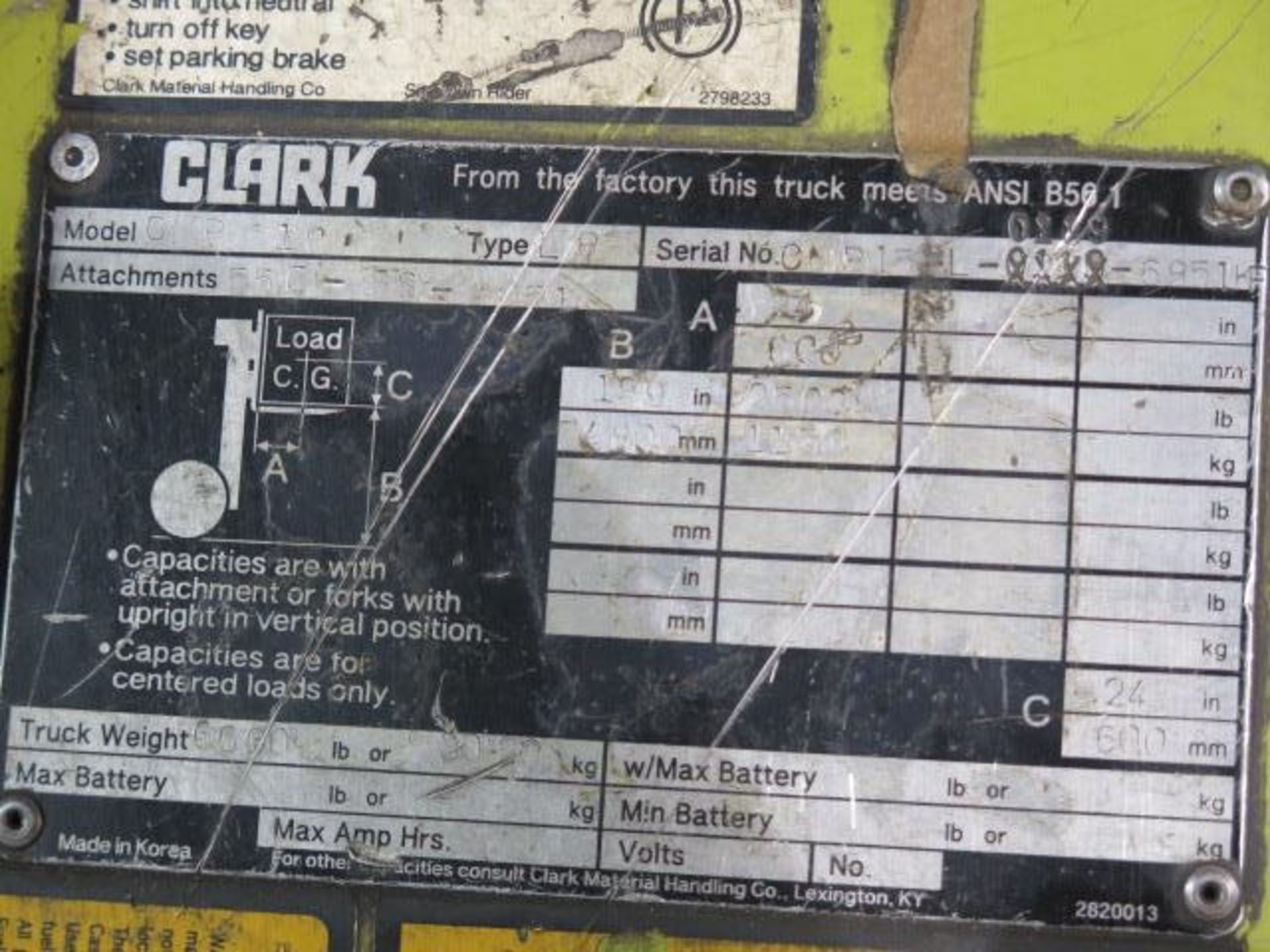 Clark CMP-18 3500 Lb Cap LPG Forklift s/n CMP158L-6851K w/ 3-Stage, 189” Lift Height, SOLD AS IS - Image 10 of 10