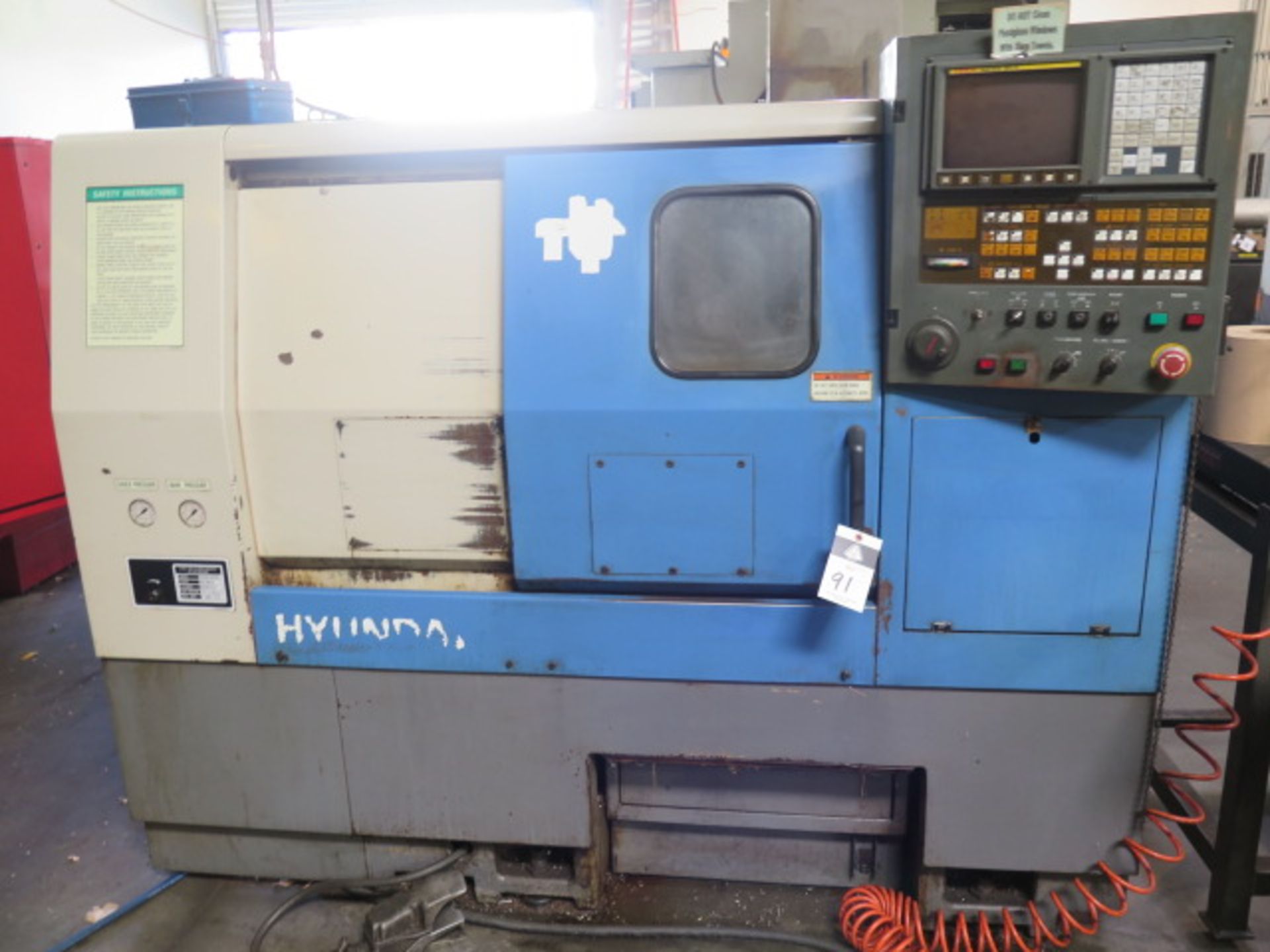 2000 Hyundai HIT0400G CNC Cross Slide Lathe s/n 1200A136 w/ Fanuc Series 21-T Controls, SOLD AS IS