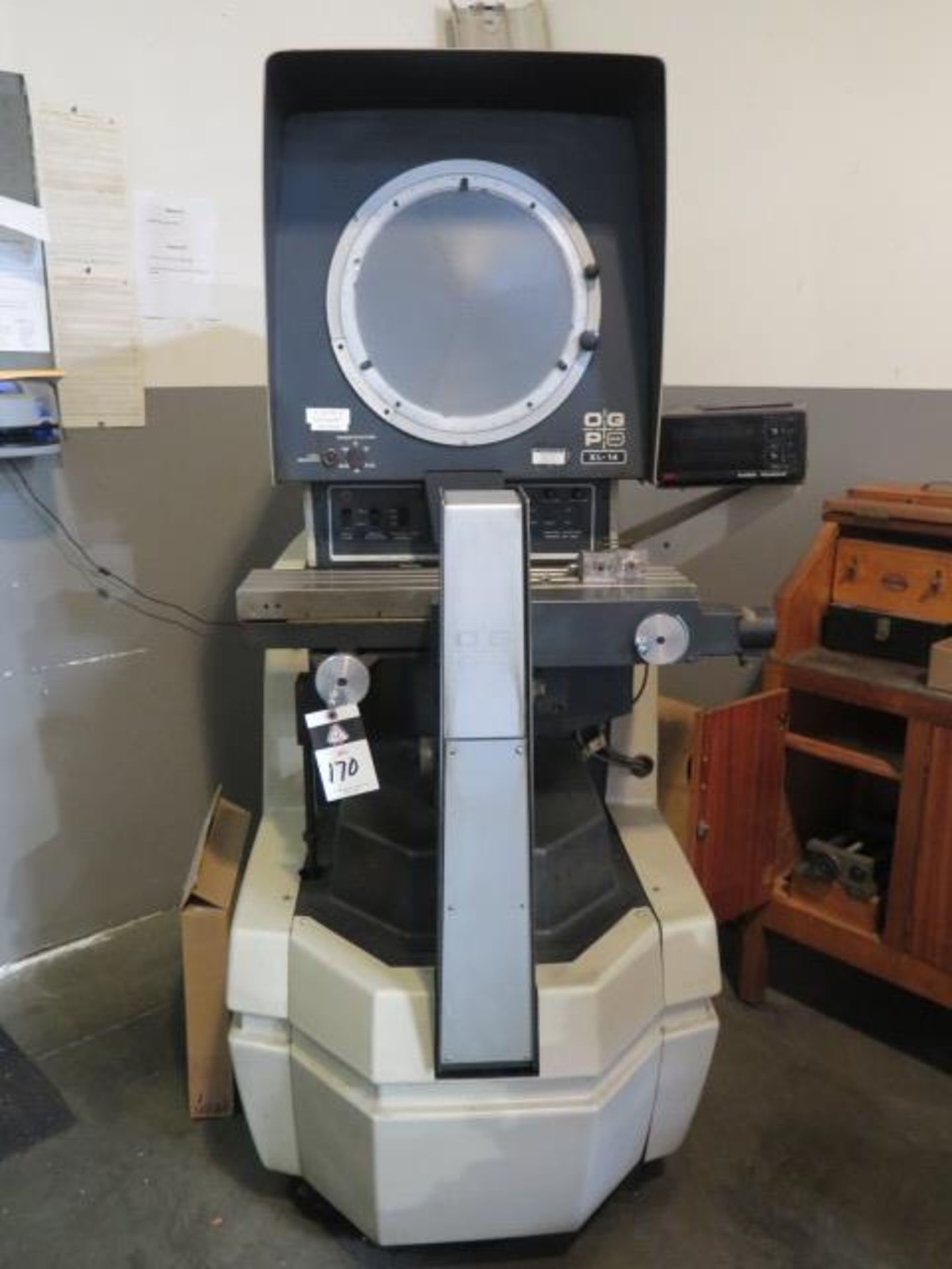OPG XL-14 14” Optical Comparator w/ Futaba DRO, Surface Illumination, 6 ½” x 27” Table (SOLD AS-IS -