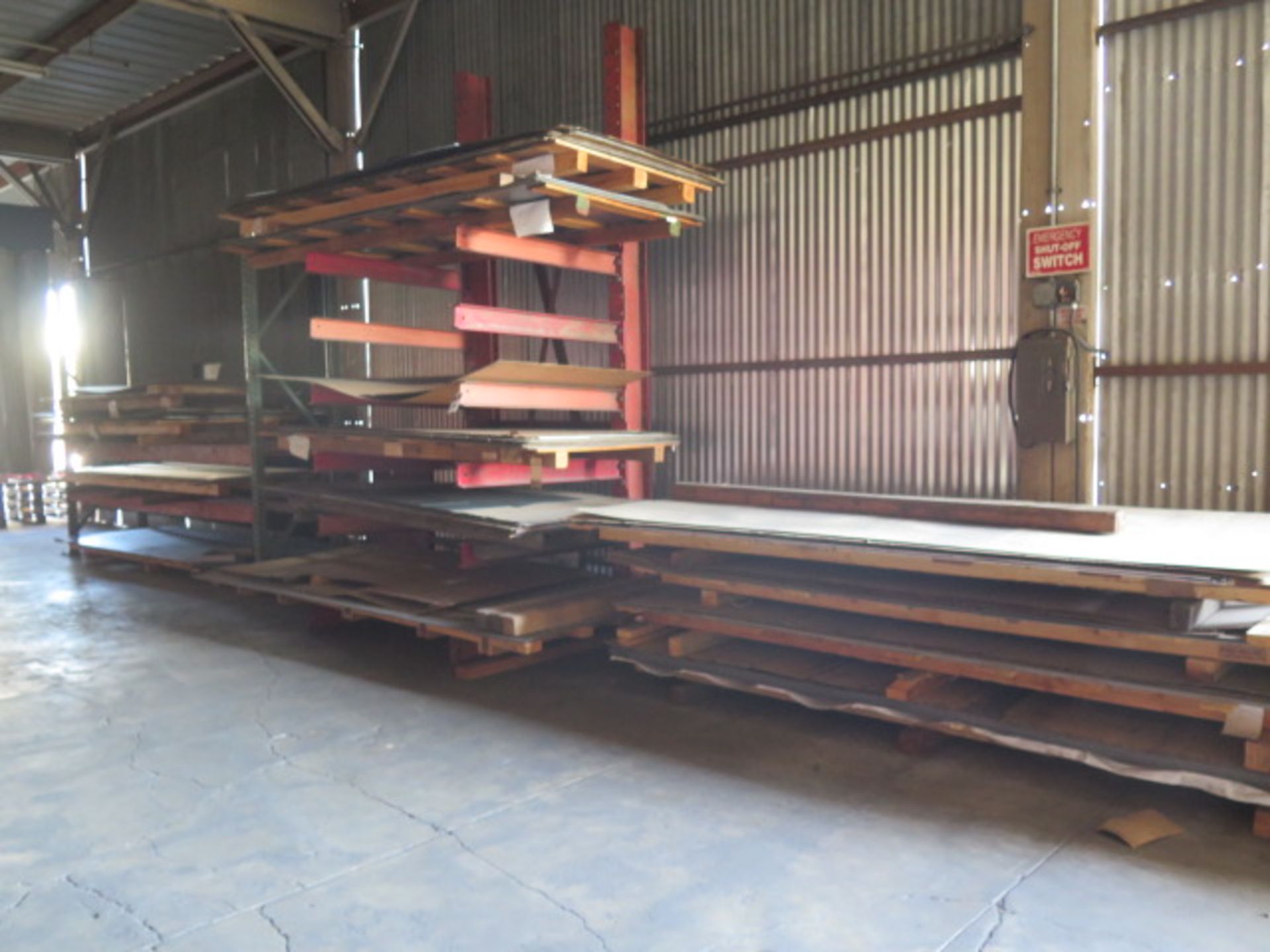 Raw Materials Aluminum, Stainless and Steel Sheet Stock w/ Cantilever Rack and Pallet Rack (SOLD AS