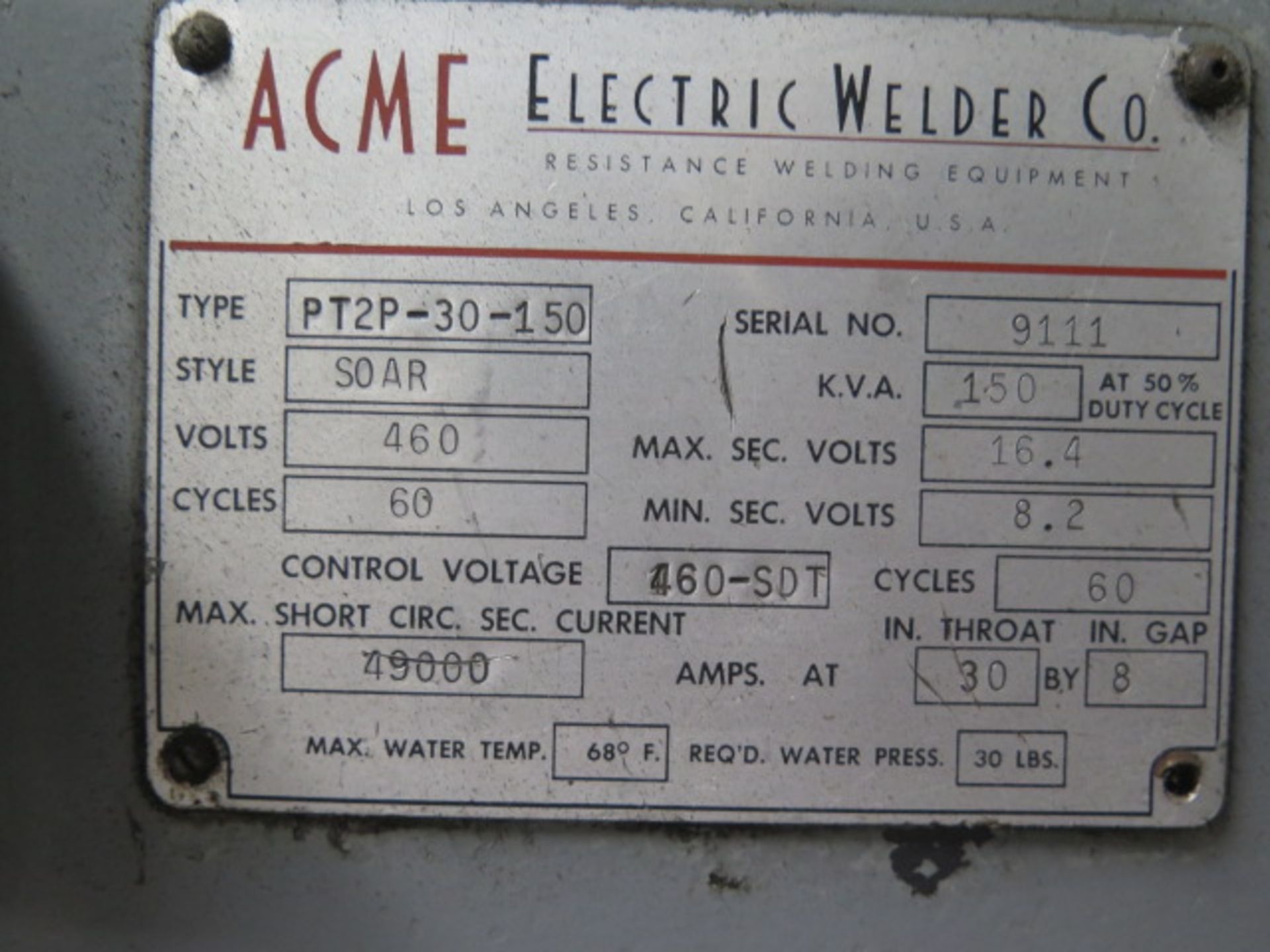 Acme PT2P-30-150 150kVA Projection Welder s/n 9111 w/ Robotron Controls, SOLD AS IS - Image 12 of 12