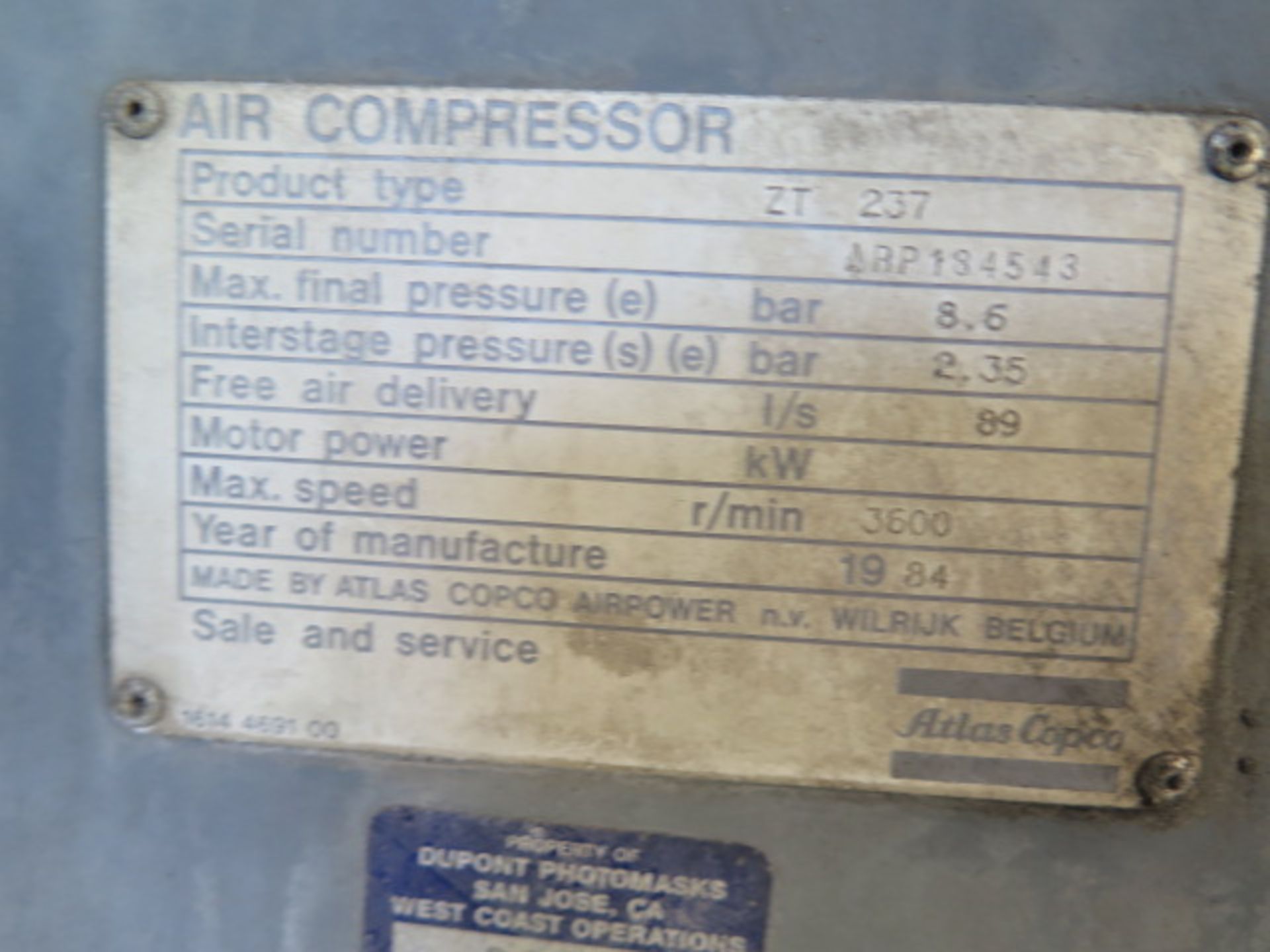 Atlas Copco ZT237 Rotary Air Compressor s/n ARP184543 (SOLD AS-IS - N0 WARRANTY) - Image 5 of 5