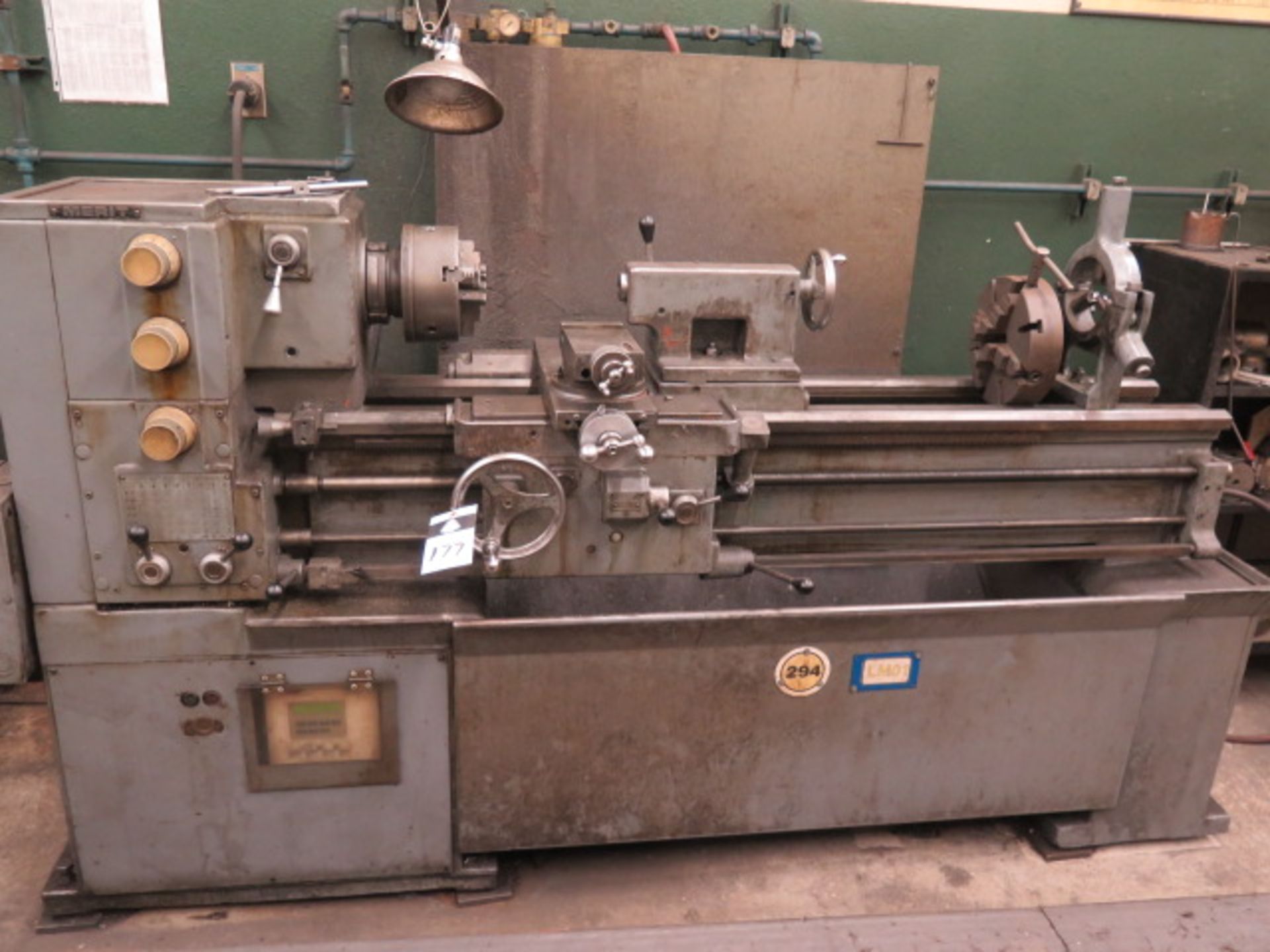 Merit 15" x 42" Lathe s/n 48752 w/ 30-1800 RPM, Inch Threading, Tailstock, Steady Rest, SOLD AS IS