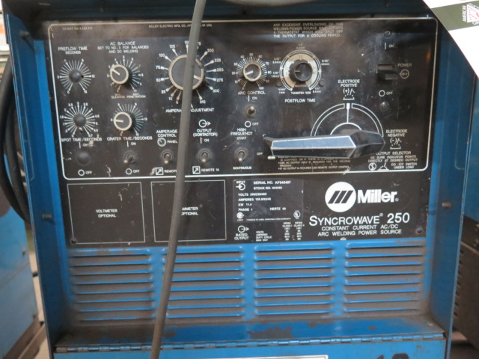 Miller Syncrowave 250 CC-AC/DC Arc Welding Power Source s/n KF945407 w/ Cart SOLD AS-IS - Image 6 of 7