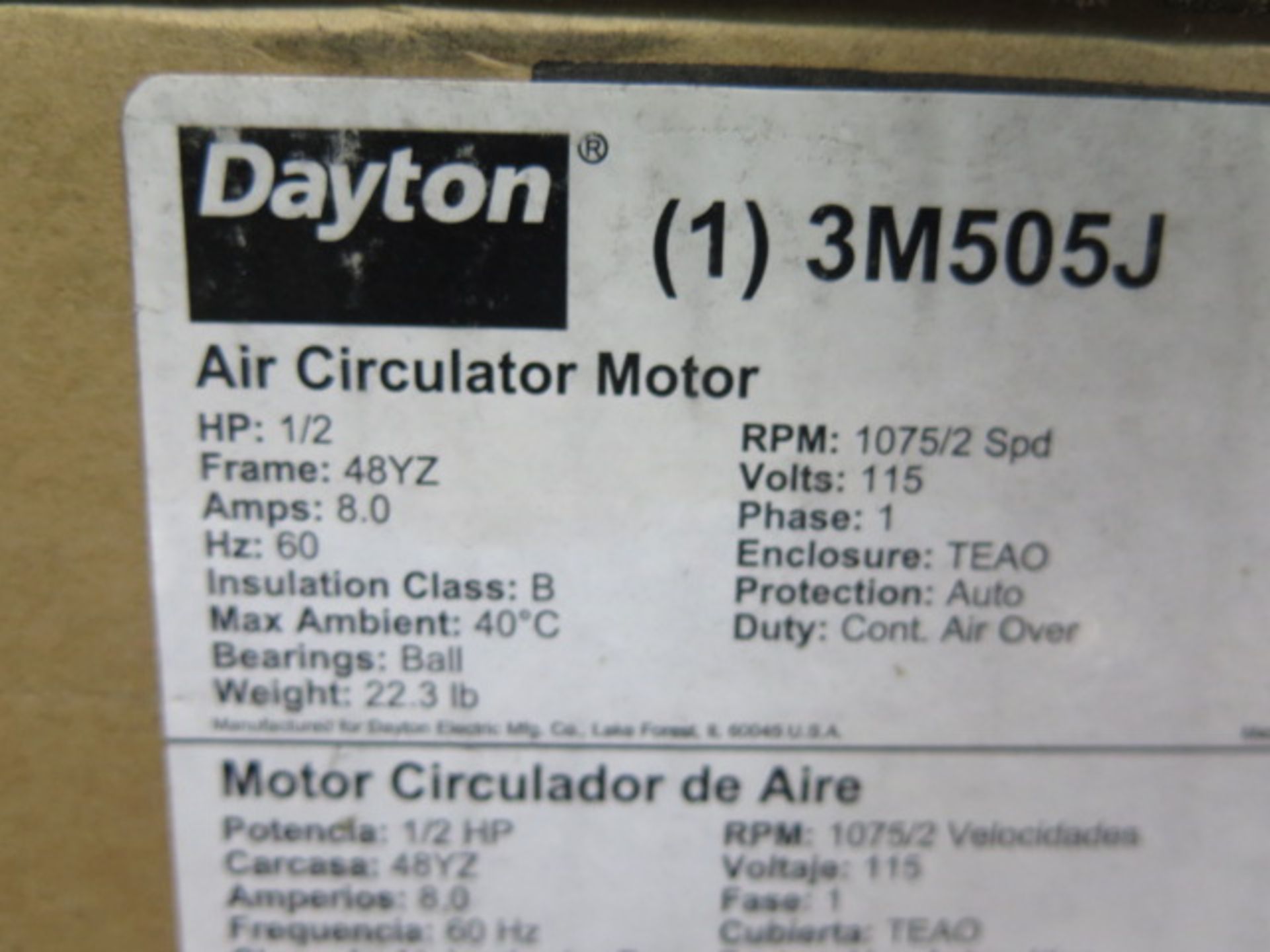Dayton 1/2Hp Motor (SOLD AS-IS - NO WARRANTY) - Image 3 of 3