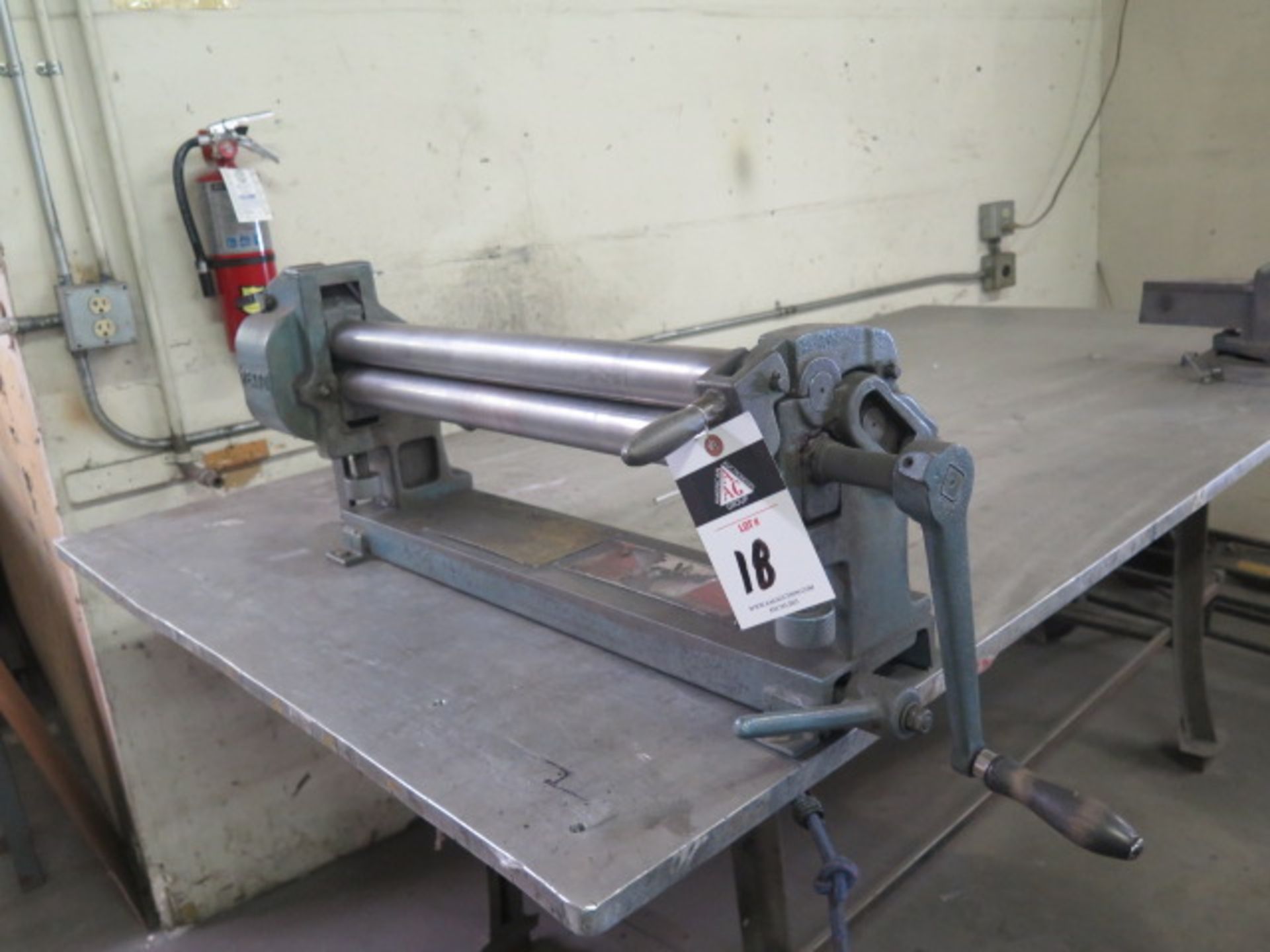 Pexto mdl. 383D 36" Hand Roll w/ 2" Rolls, Eron 6" Bench Vise w/ 48" x 80" x 3/4" Table, SOLD AS IS - Image 3 of 9