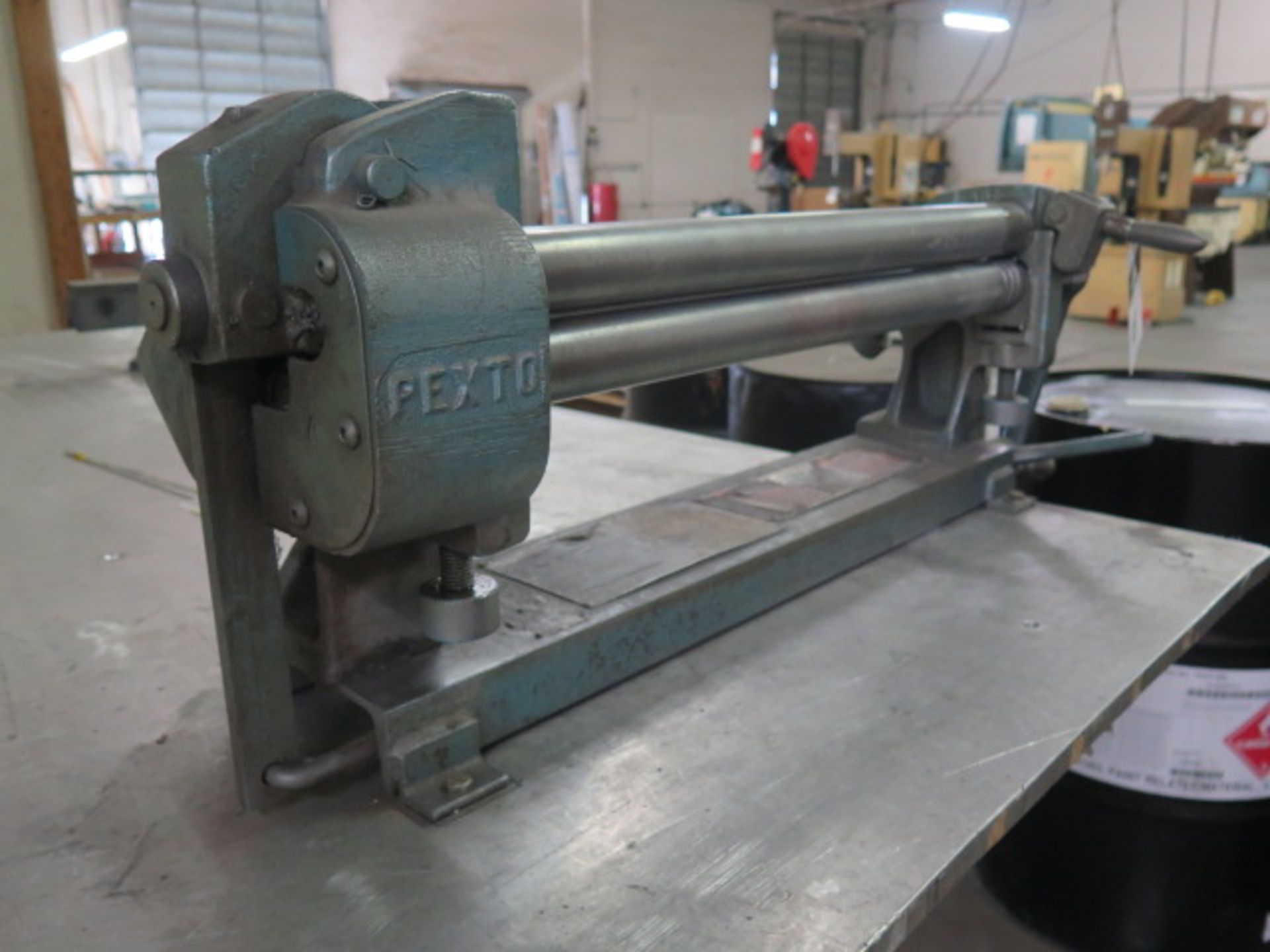 Pexto mdl. 383D 36" Hand Roll w/ 2" Rolls, Eron 6" Bench Vise w/ 48" x 80" x 3/4" Table, SOLD AS IS - Image 2 of 9
