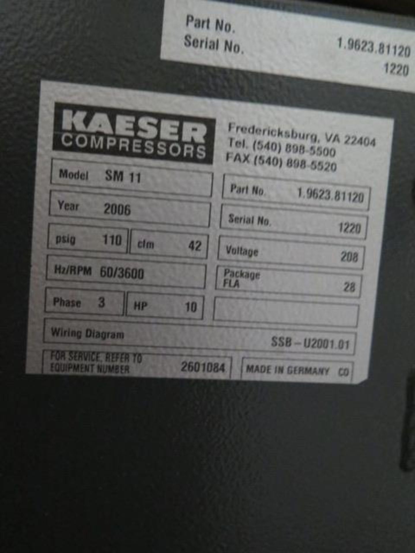 2006 Kaeser SM11 10Hp Rotary Air Compressor s/n 1220 w/ Dig Controls, 42 CFM @ 110 PSIG31,SOLD AS IS - Image 9 of 15