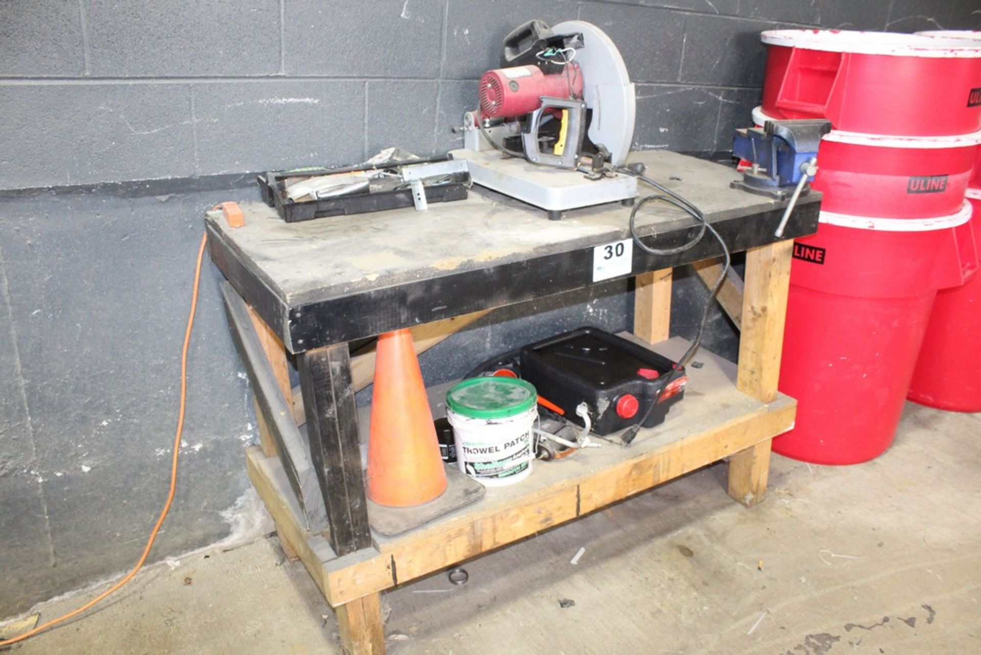 WORKBENCH-37" X 55" X 24" WITH 6" CENTRAL FORGE VISE AND CHICAGO ELECTRIC CHOP SAW