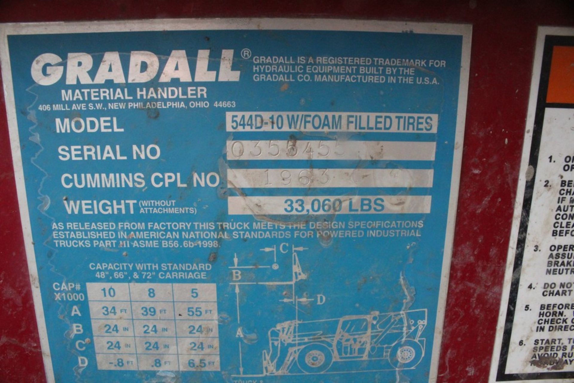 GRADALL MODEL 544D-10 TELEHANDLER, S/N 0355455 (BLOWS OIL BAD) - Image 6 of 19