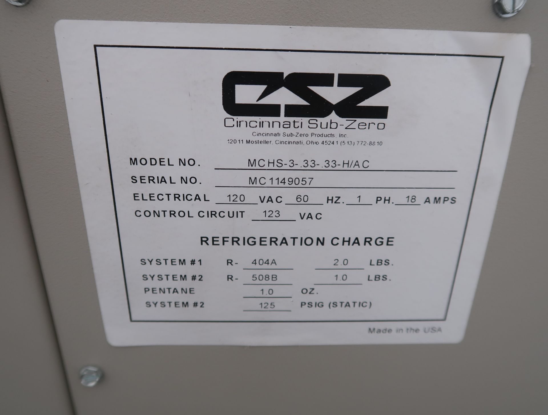 CSZ ENVIRONMENTAL CHAMBER, MDL. MCHS-3-.33-H/AC - Image 3 of 3