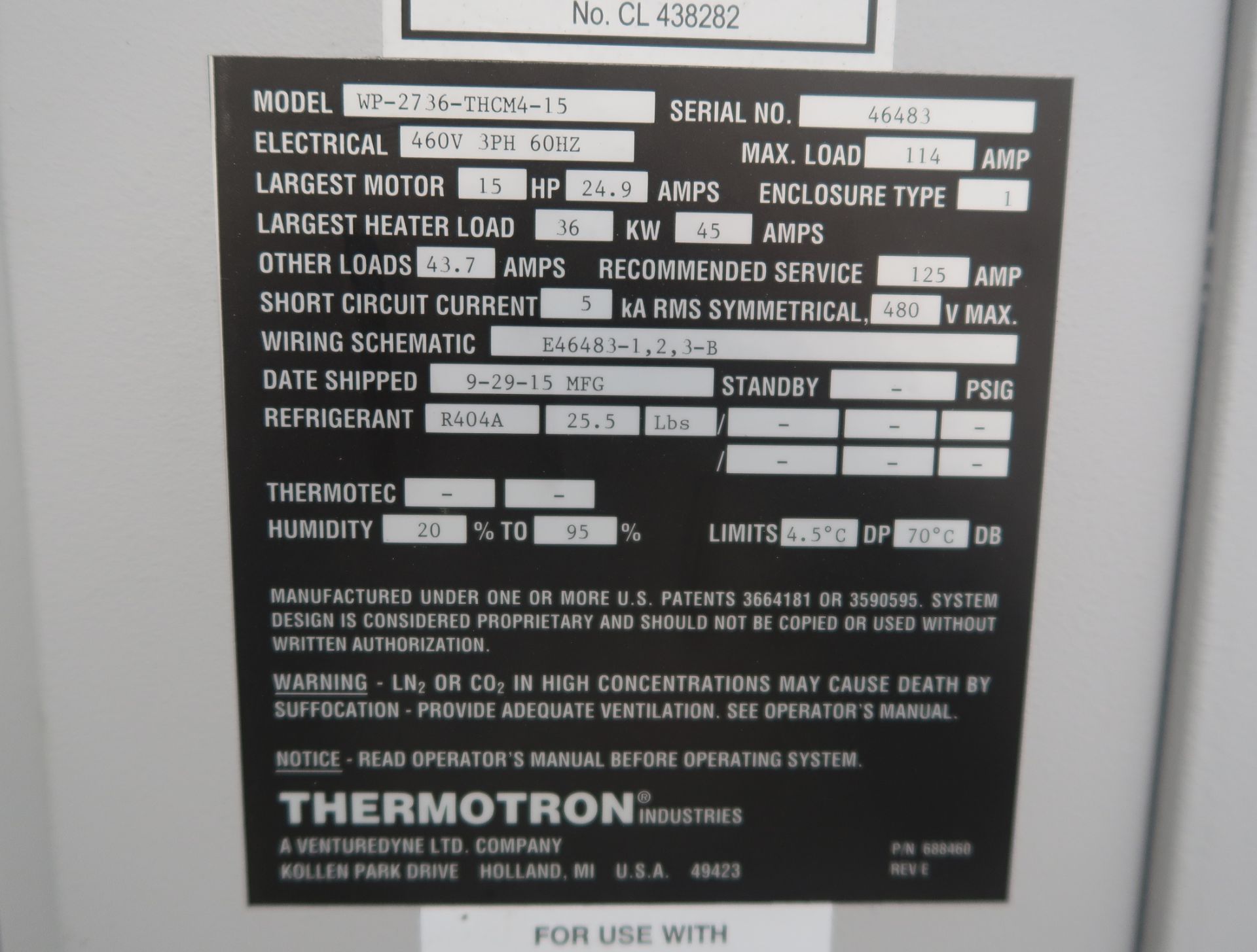 THERMOTRON ENVIRONMENTAL CHAMBER MDL. WP2736-THCMA-15, SN. 46483A, SELF CONTAINED - Image 11 of 12