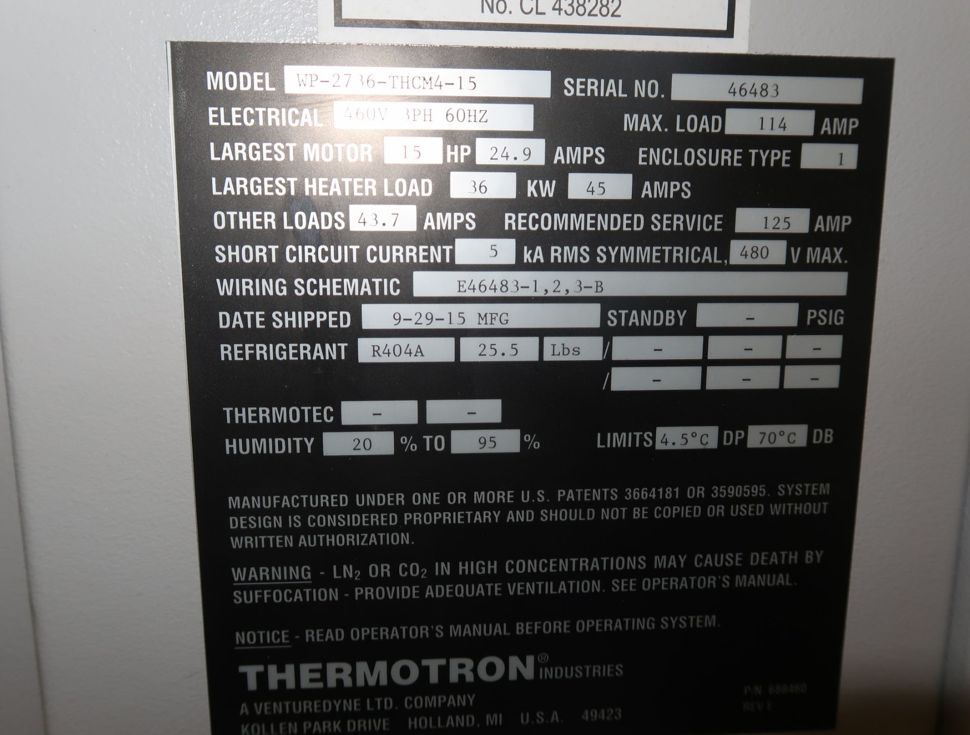 THERMOTRON ENVIRONMENTAL CHAMBER MDL. WP2736-THCMA-15, SN. 46483A, SELF CONTAINED - Image 10 of 12