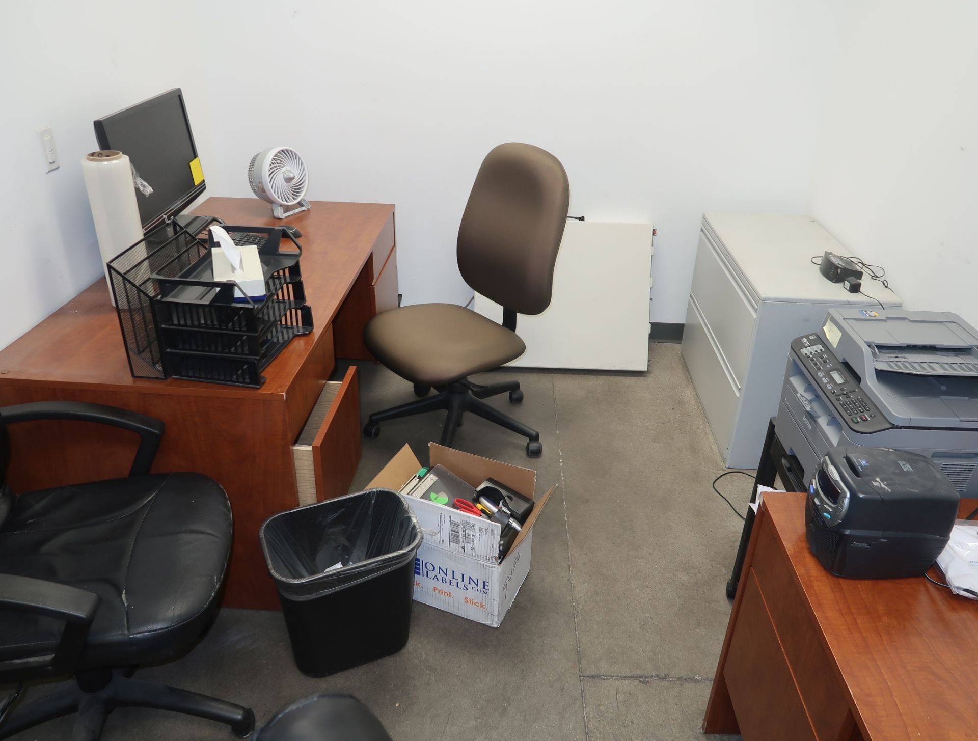 LOT CONTENTS OF OFFICE, DESKS, CHAIRS, PRINTER, COMPUTERS, FIRST AID KIT, ETC. - Image 2 of 2