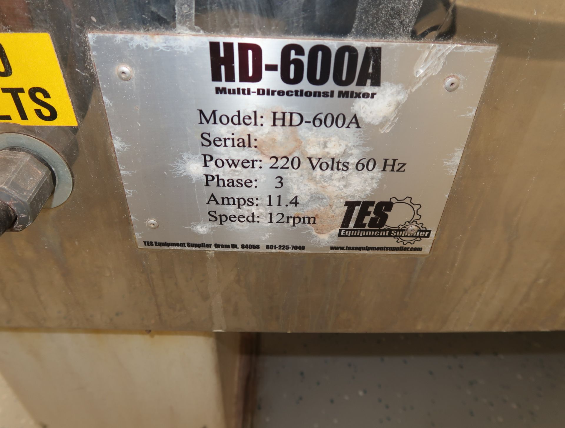 TES HD-600A MULTI DIRECTIONAL, HIGH INTENSITY MIXER, 600L CAPACITY - Image 2 of 4