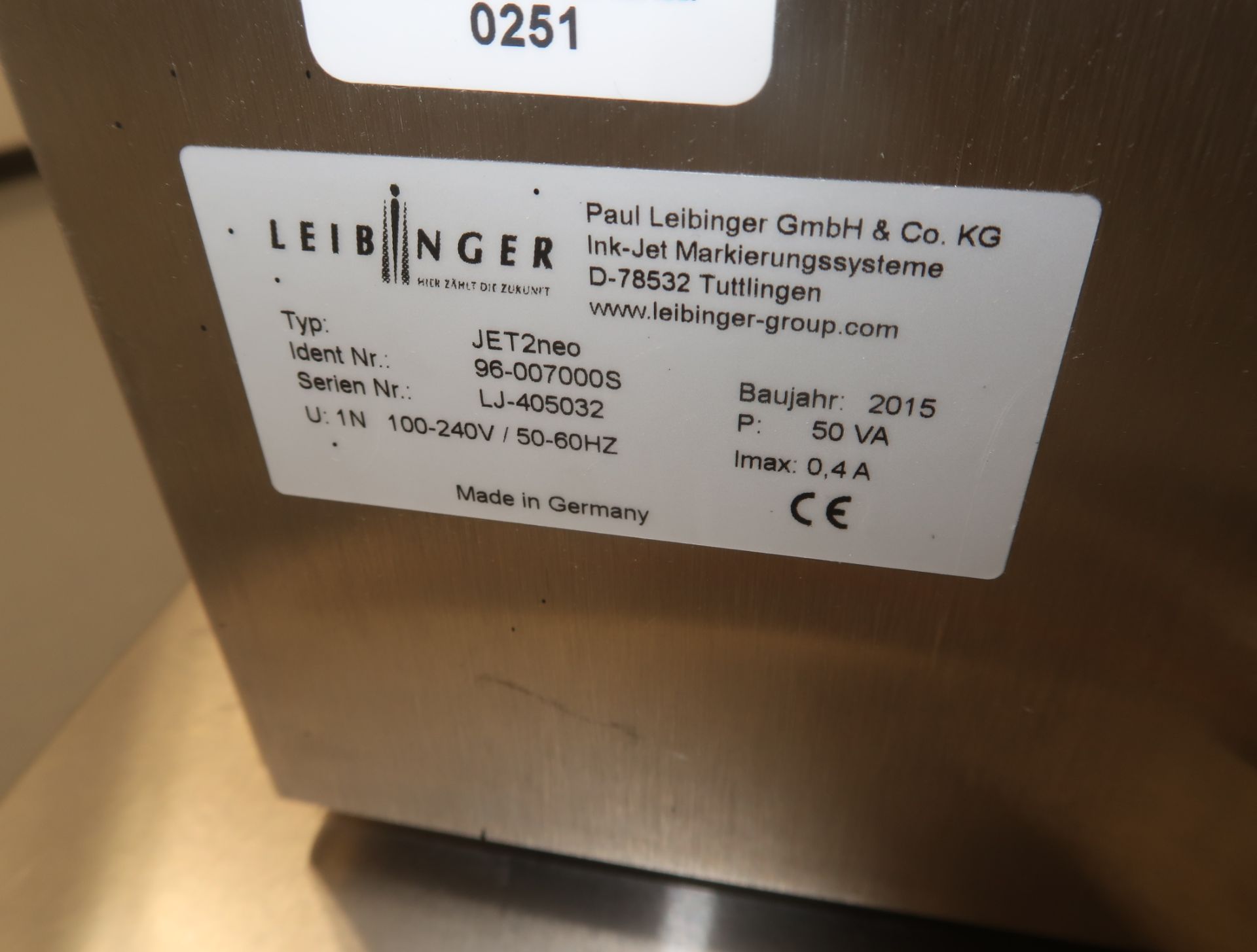 LEIBINGER JET2 neo INK JET PRINTER & SUPPLIES, SN. LJ-405032 - Image 3 of 3