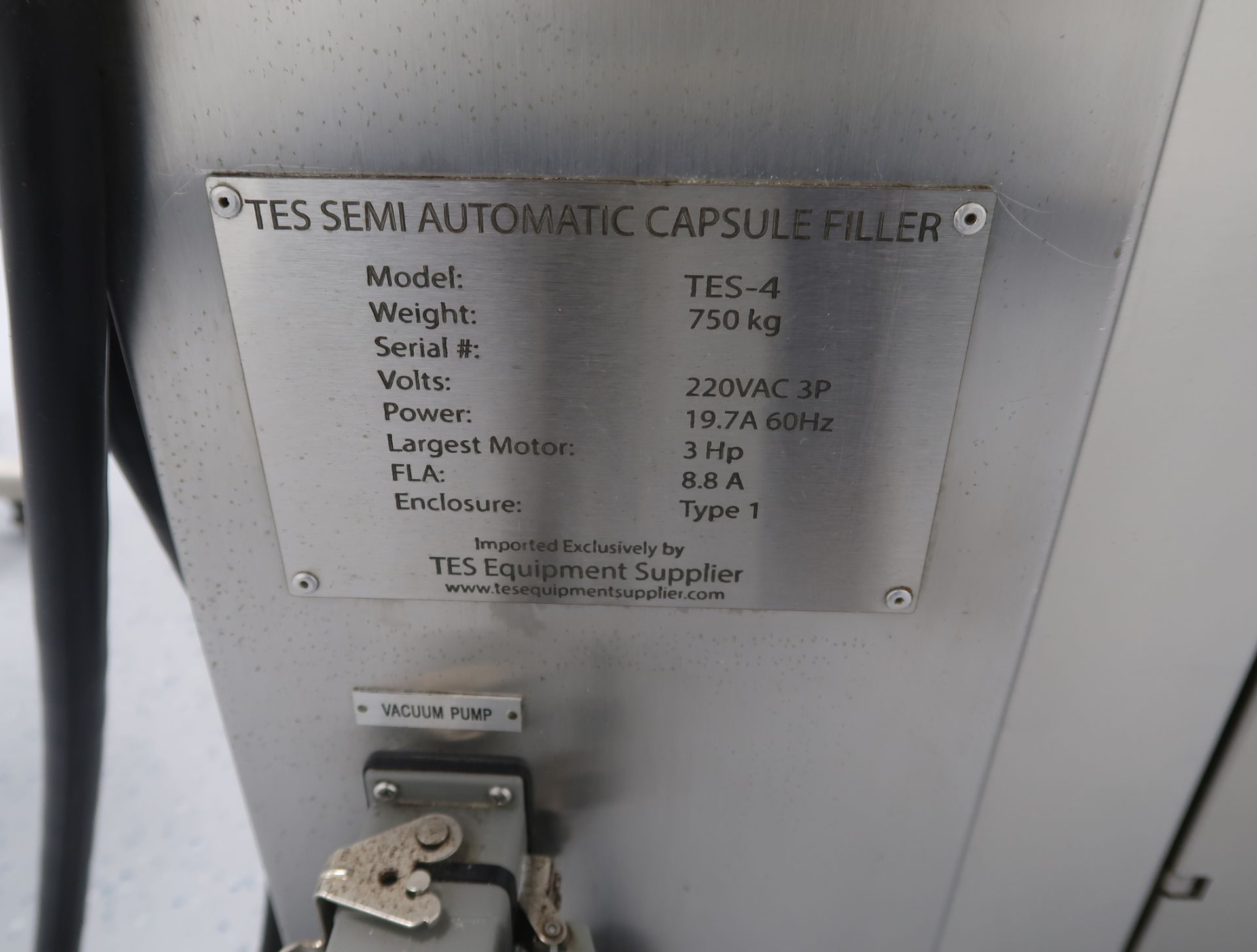 TES SEMI AUTOMATIC CAPSULE FILLING MACHINE, MODEL TES-4 W/TOOLING - Image 3 of 3