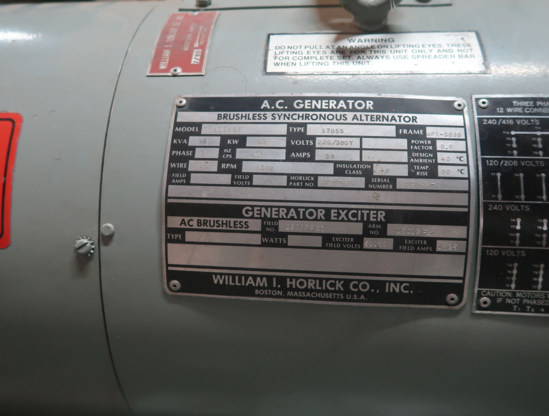 A.C. GENERATOR BRUSHLESS SYNCHRONOUS ALTERNATOR MDL. 20EX9E W/CONTROL PANEL - Image 5 of 5