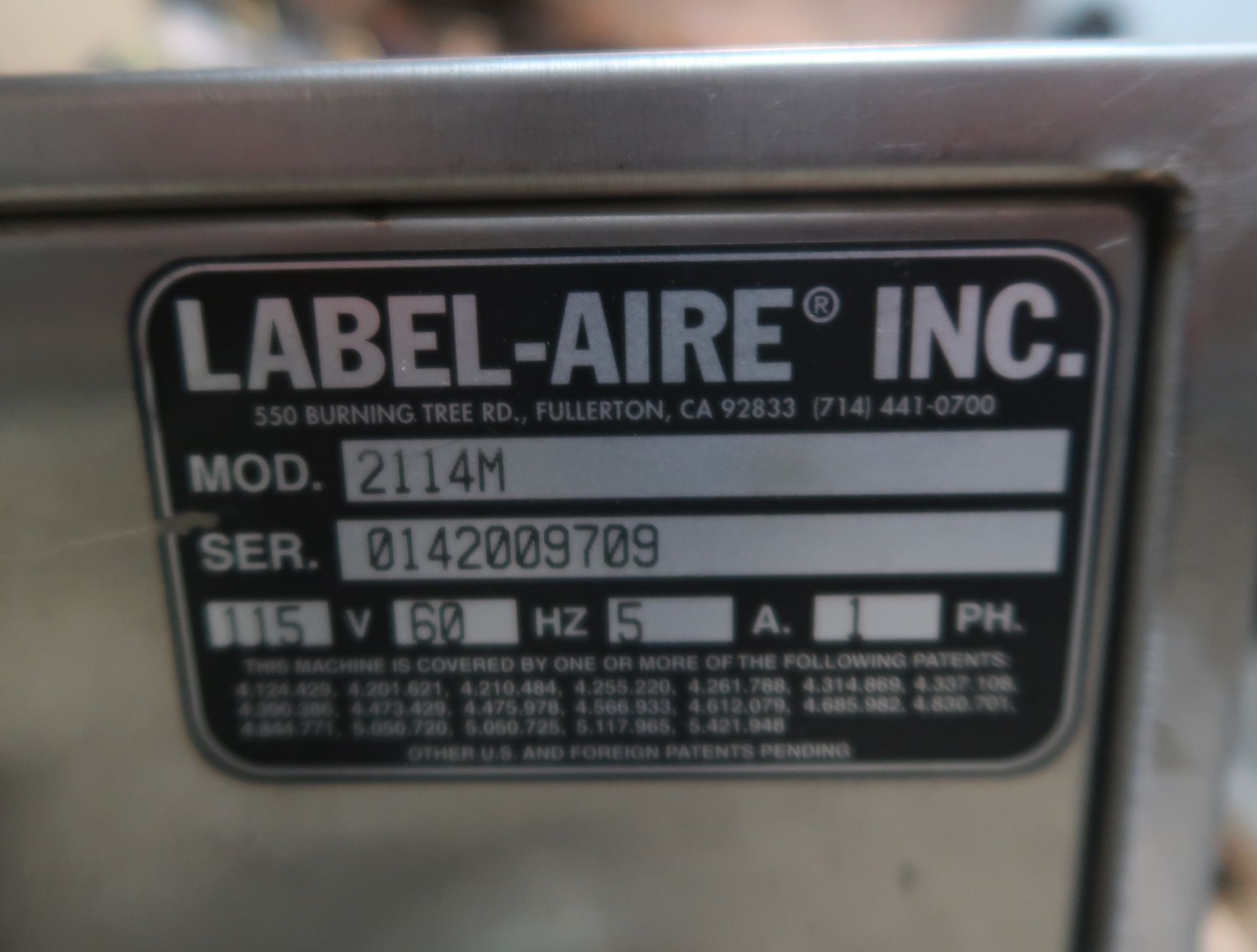 LABEL-AIRE 2114 PRESSURE SENSITIVE LABELER, MDL. 2114M - Image 2 of 2