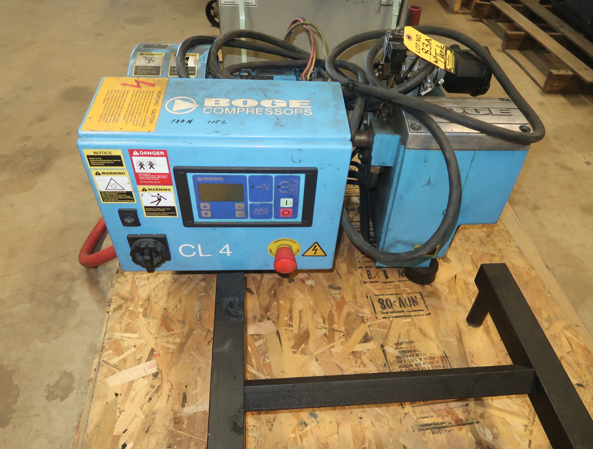 BOGE MDL. CL4 4HP ROTARY SCREW AIR COMPRESSOR 3PH, 220, W/AIR RECEIVER