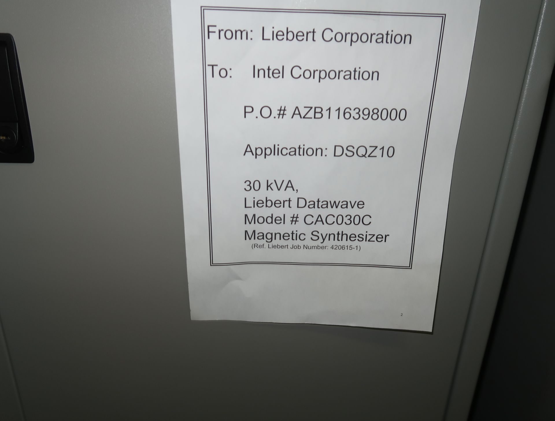 LIEBERT DATAWAVE MDL. CAC030 MAGNETIC SYNTHESIZER SN. 420615-1 - Image 3 of 5