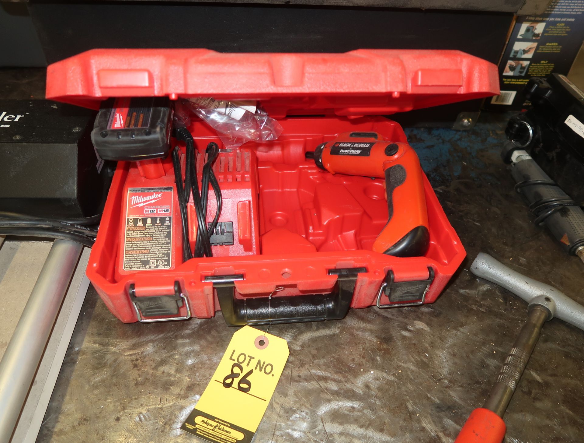 MILWAUKEE CASE W/CHARGER & BLACK & DECKER DRIVER