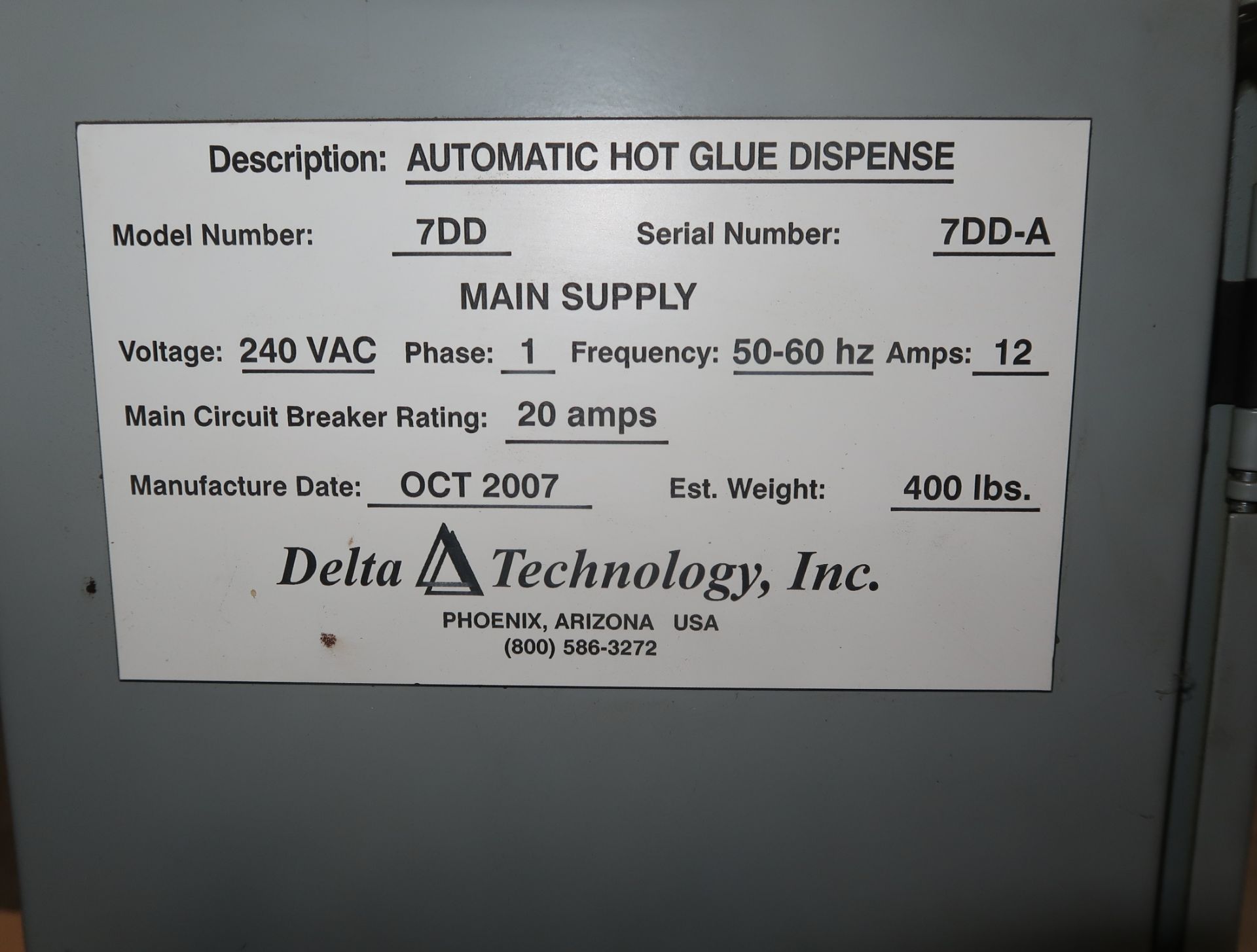 AUTOMATIC WICK GLUING LINE, 20' CONVEYOR W/DELTA AUTOMATIC HOT GLUE DISPENSER - Image 3 of 5