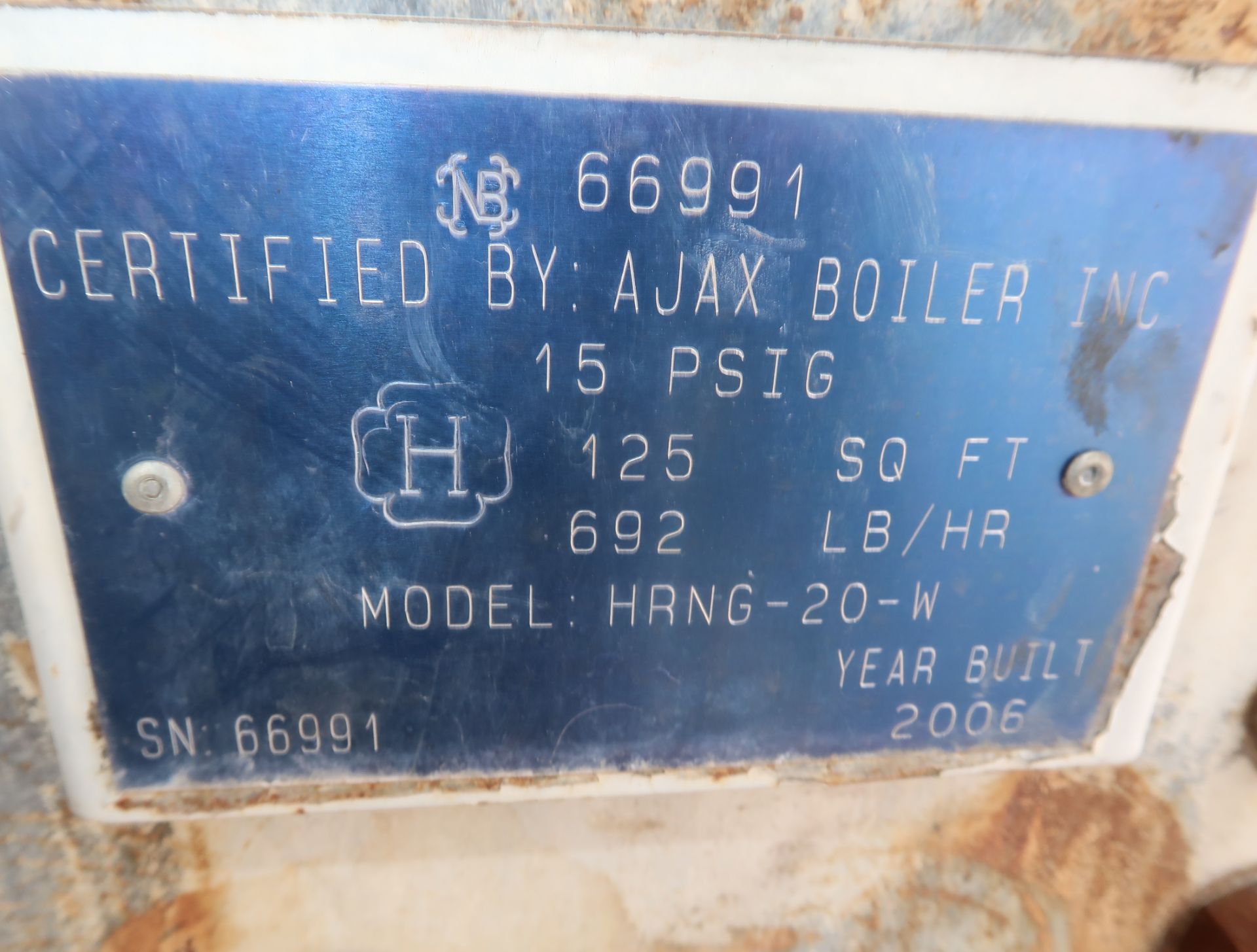 AJAX LOW PRESSURE STEAM BOILER MDL. HRNG-20 20HP BOILER (NATURAL GAS) - Image 3 of 3