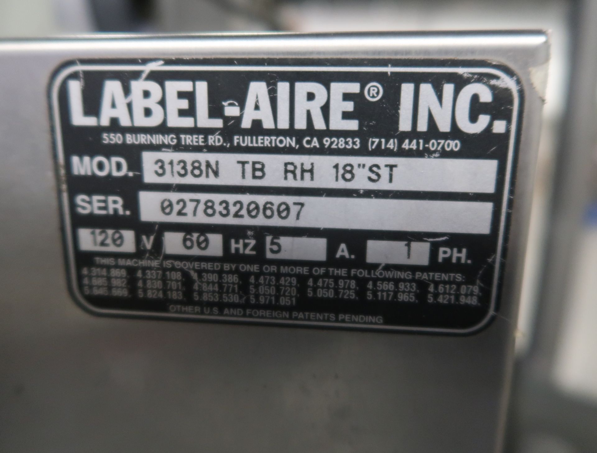 L1F LINE/SHIPPING/LABELING LINE COMPLETE: (2) LABEL-AIRE 3138N TB RH 18" LABEL PRINTER/ - Image 32 of 32