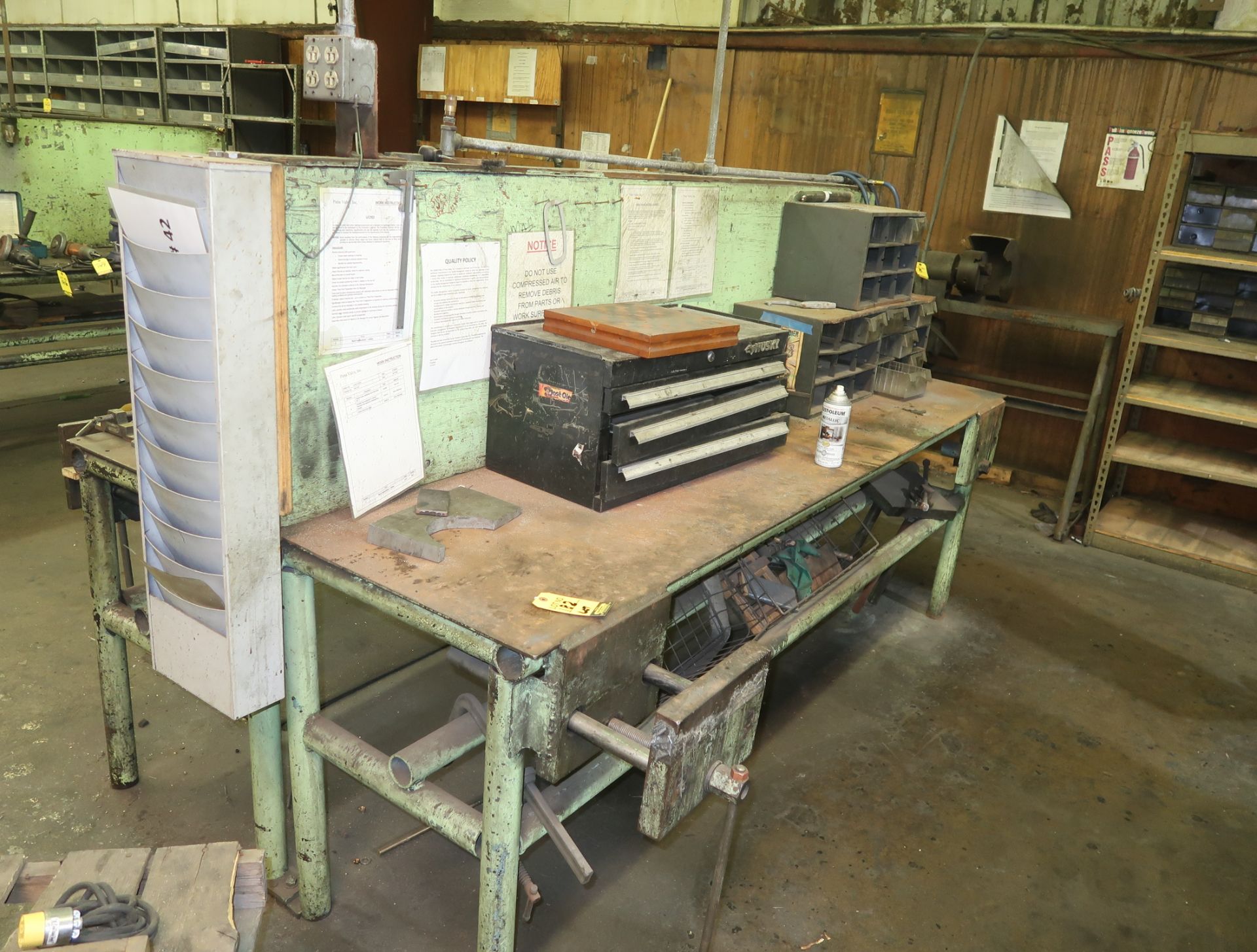 DOUBLE SIDED STEEL WORK BENCH 8' X 2' W/TOOL BOXES