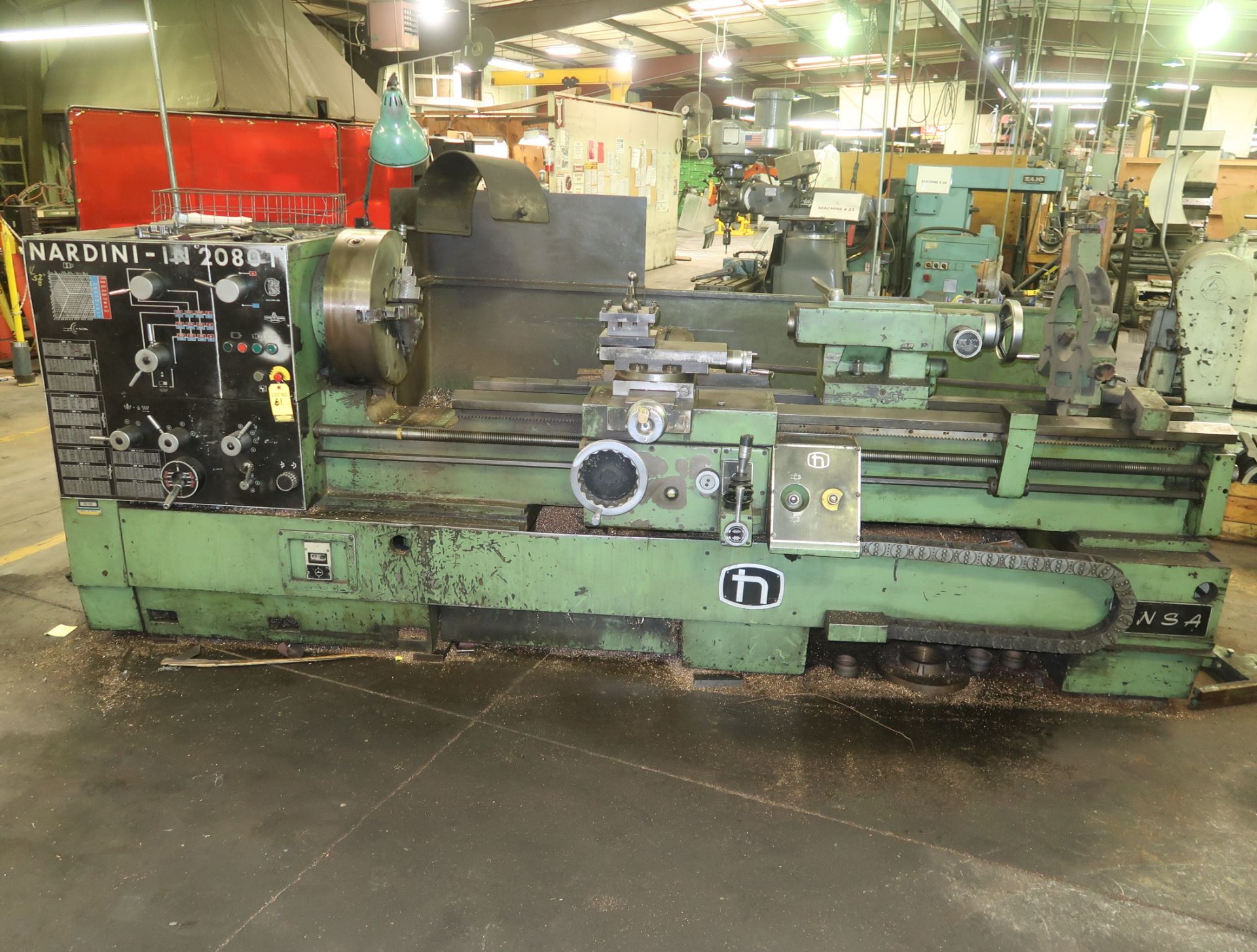 NARDINI IN-2080-T GAP BED ENGINE LATHE, 5" THRU HOLE, J-JAW CHUCK, 4-WAY TOOL POST, TAIL STOCK,