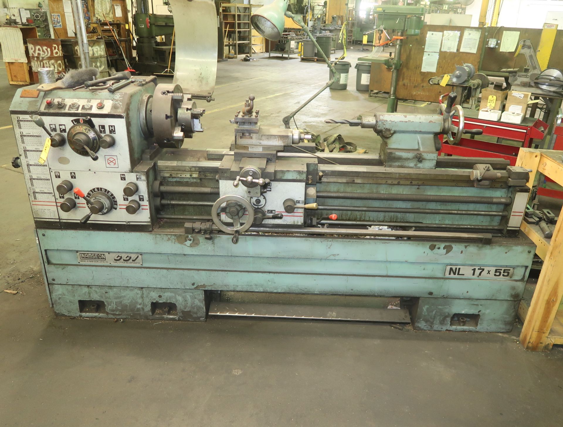 NAMSEON 17" X 55" ENGINE LATHE, 2" THRU HOLE, 4-WAY TOOL POST, 4 & 3-JAW CHUCK, SN. 4830606