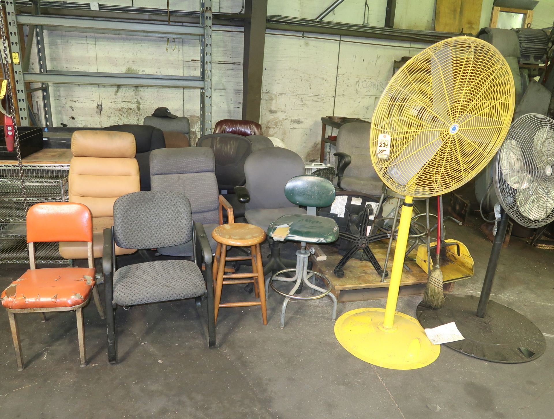 LOT SHOP FANS, SHOP CARTS, CHAIRS, ETC.