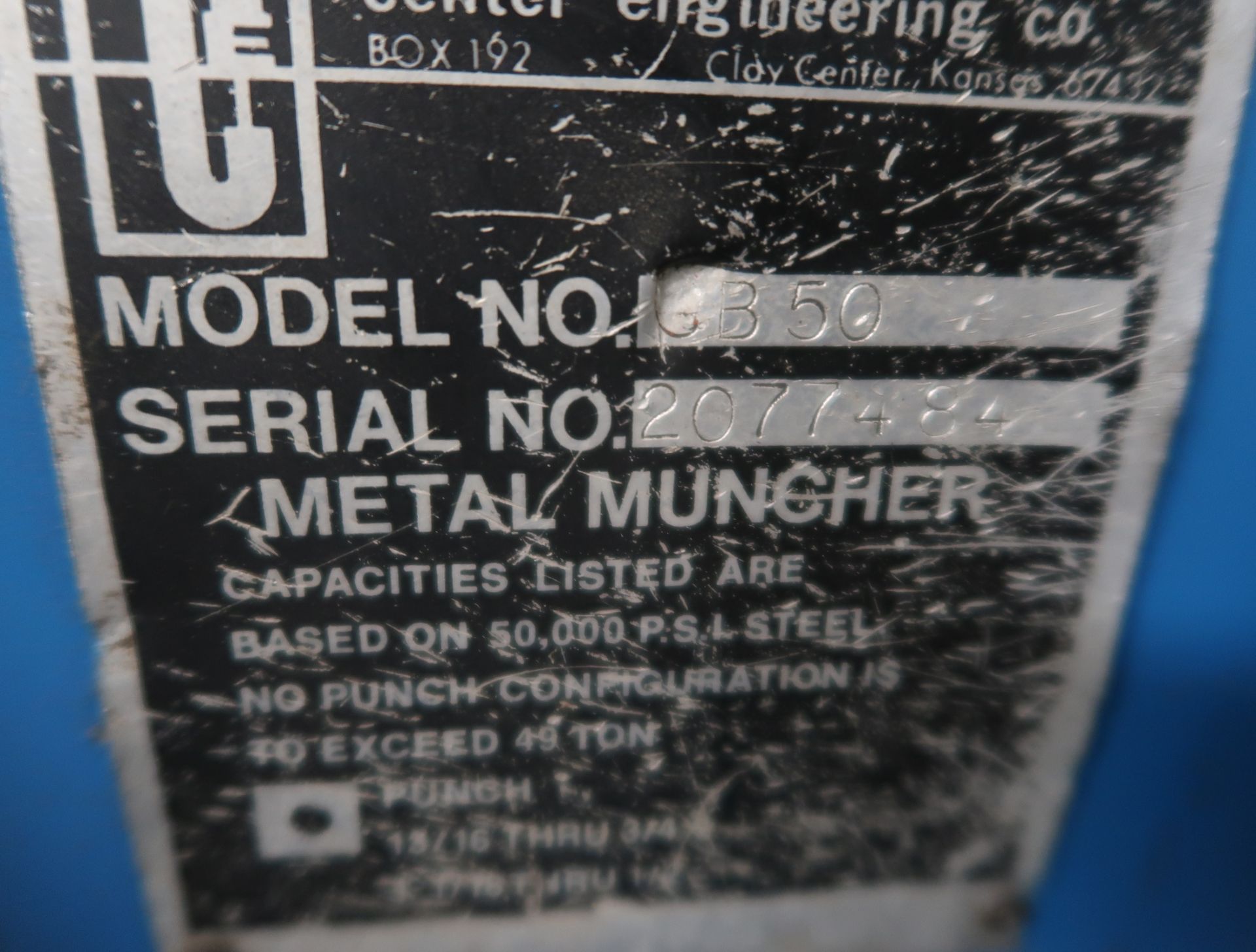 METAL MUNCHER SINGLE END PUNCH, MDL. GB50, SN. 20077484 - Image 3 of 3
